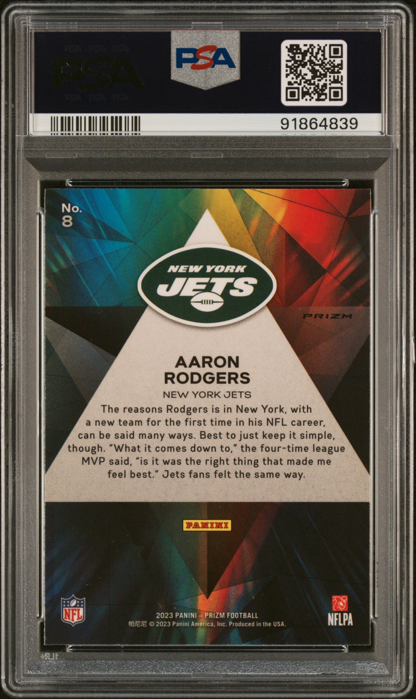 2023 Panini Prizm #8 Aaron Rodgers Prizmatic Prizms Green PSA 10