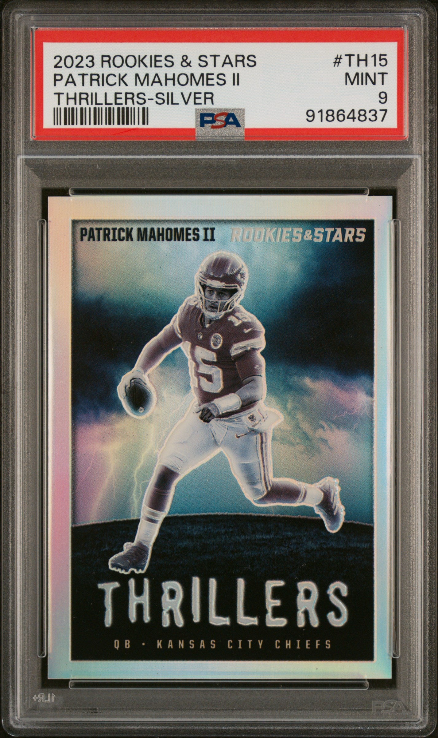 2023 Panini Rookies & Stars #TH-15 Patrick Mahomes II Thrillers Silver PSA 9