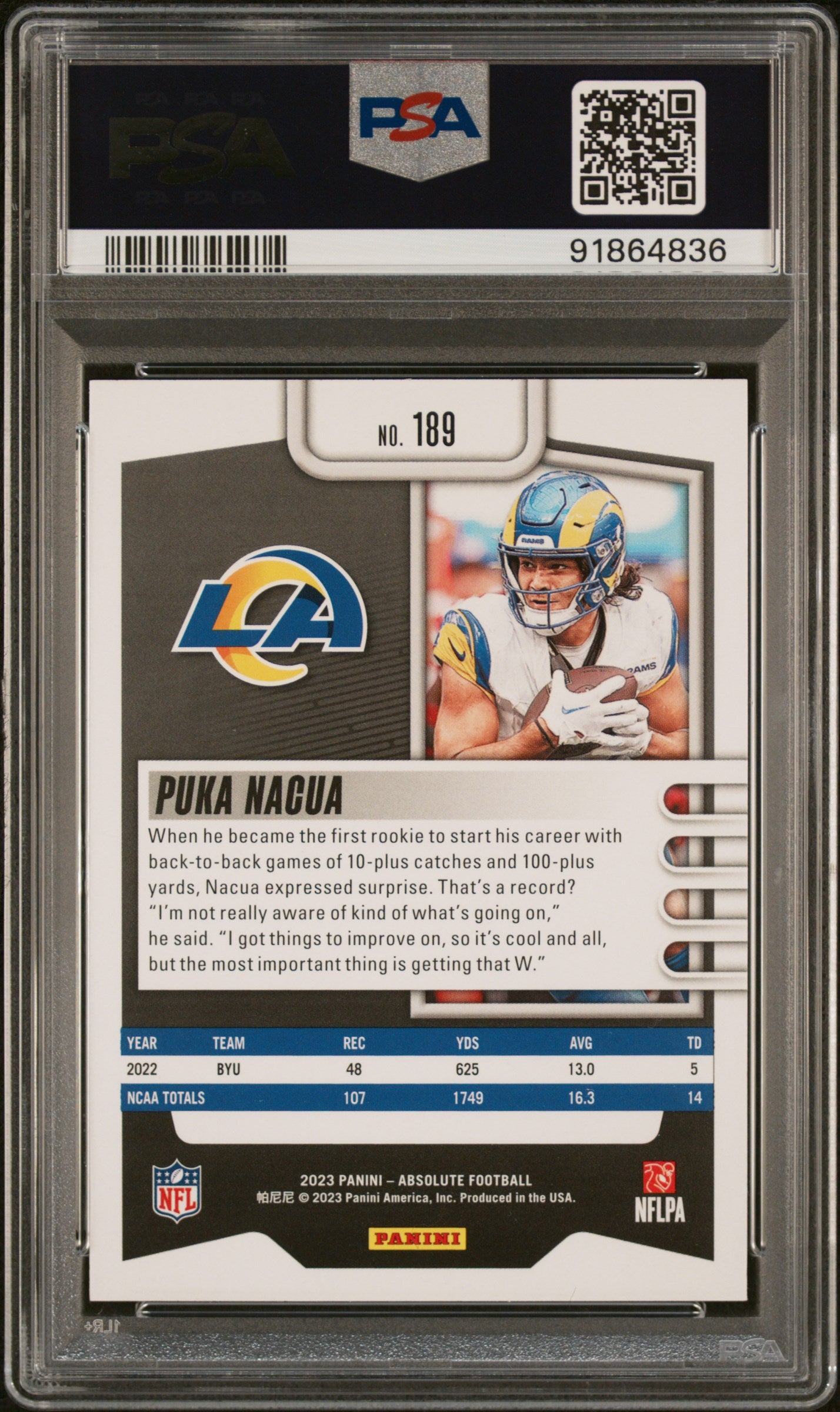 2023 Panini Absolute #189 Puka Nacua Retail PSA 10