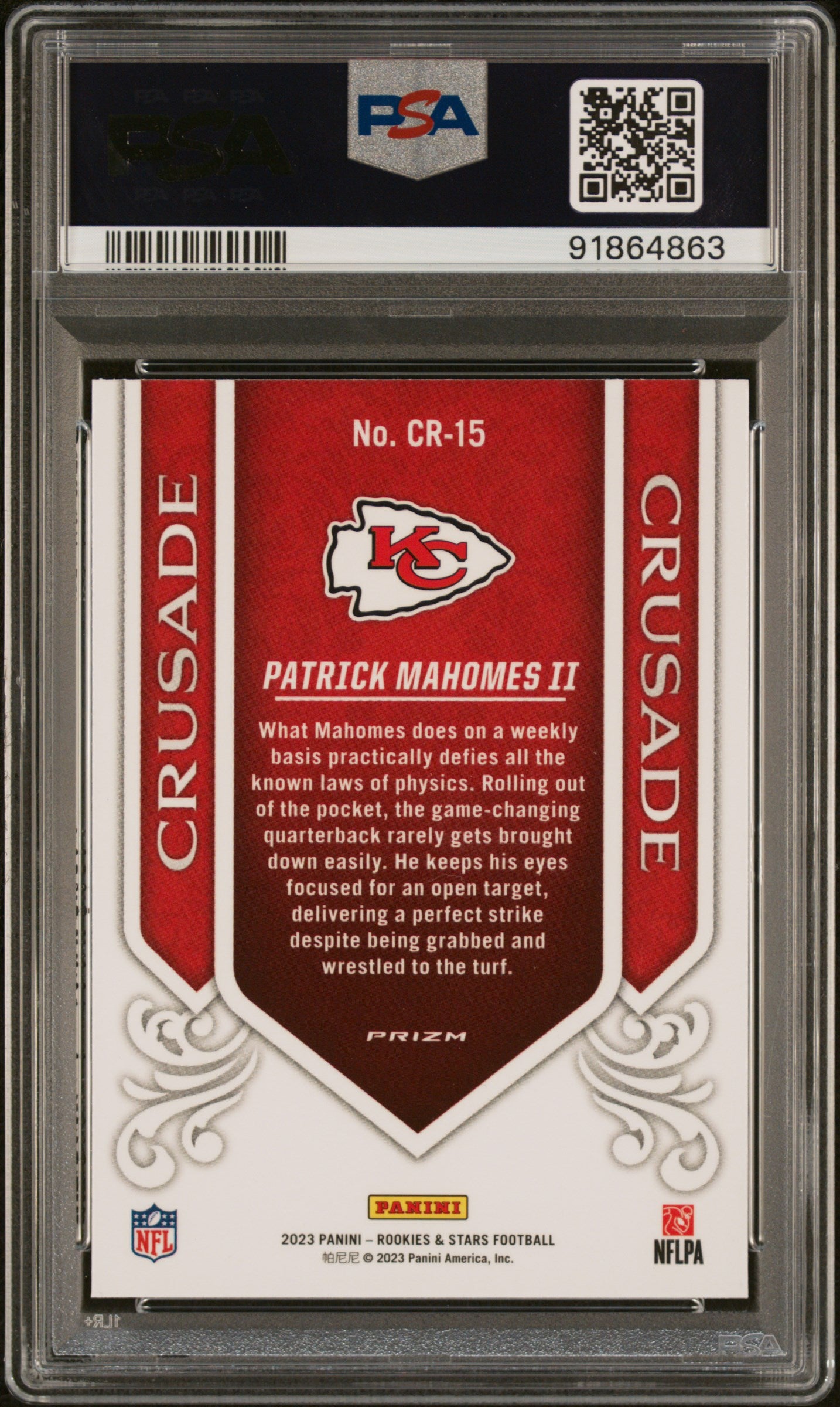 2023 Panini Rookies & Stars #CR-15 Patrick Mahomes II Crusade Red Plaid PSA 9