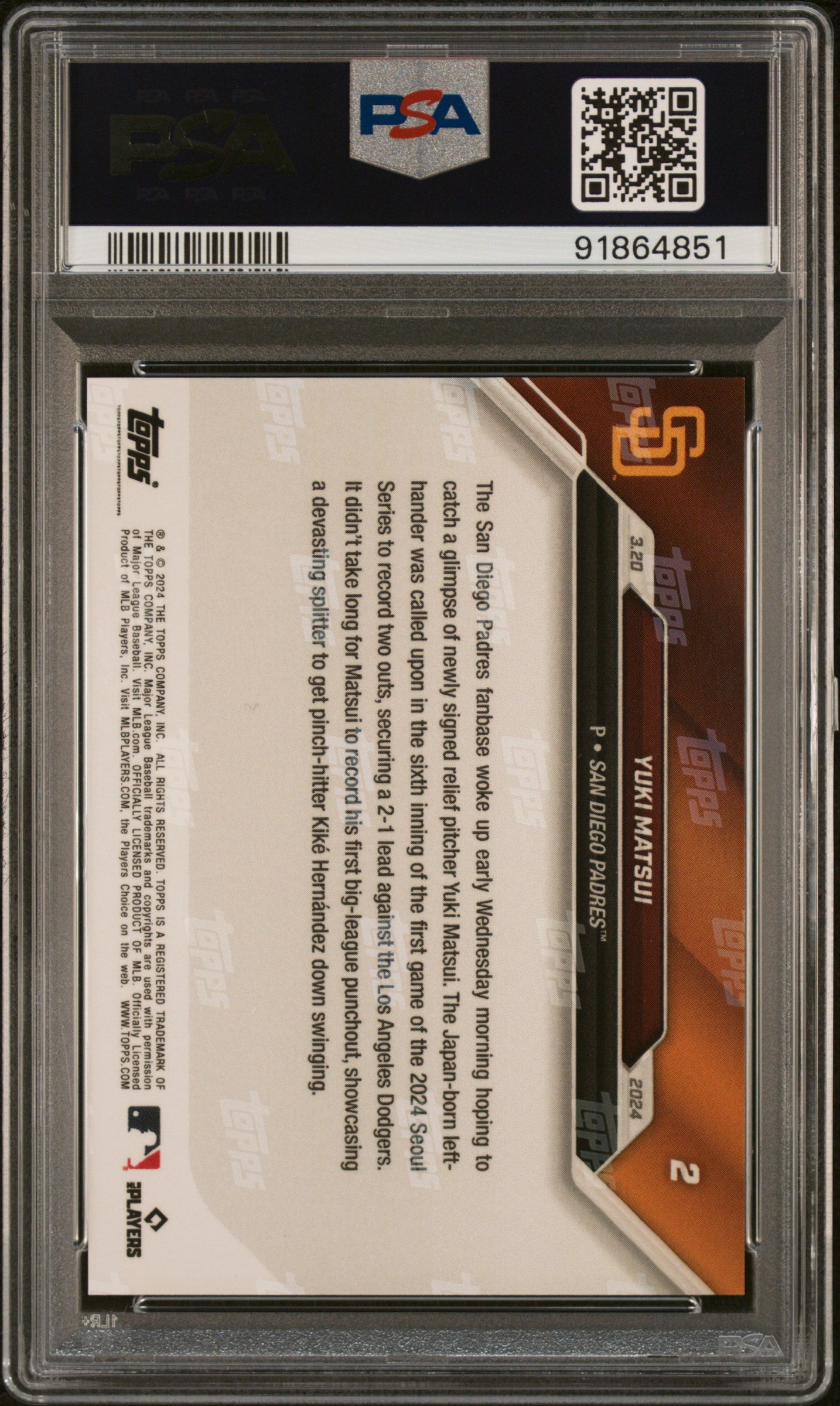 2024 Topps Now #2 Yuki Matsui PSA 10