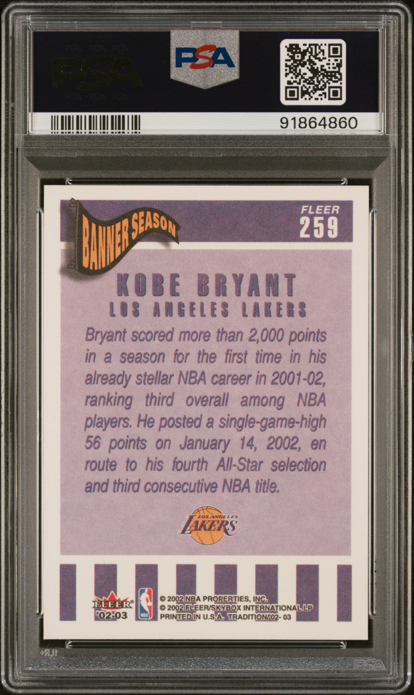 2002-03 Fleer Tradition #259 Kobe Bryant PSA 10