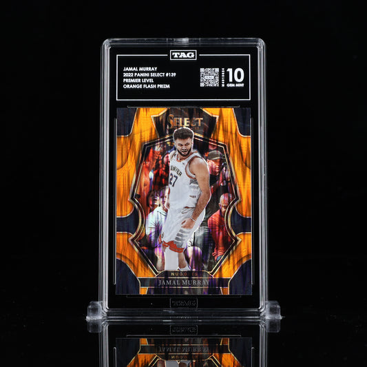 Jamal Murray 2022 Panini Select #139 Premier Level Orange Flash Prizm TAG 10 /15 M4913624