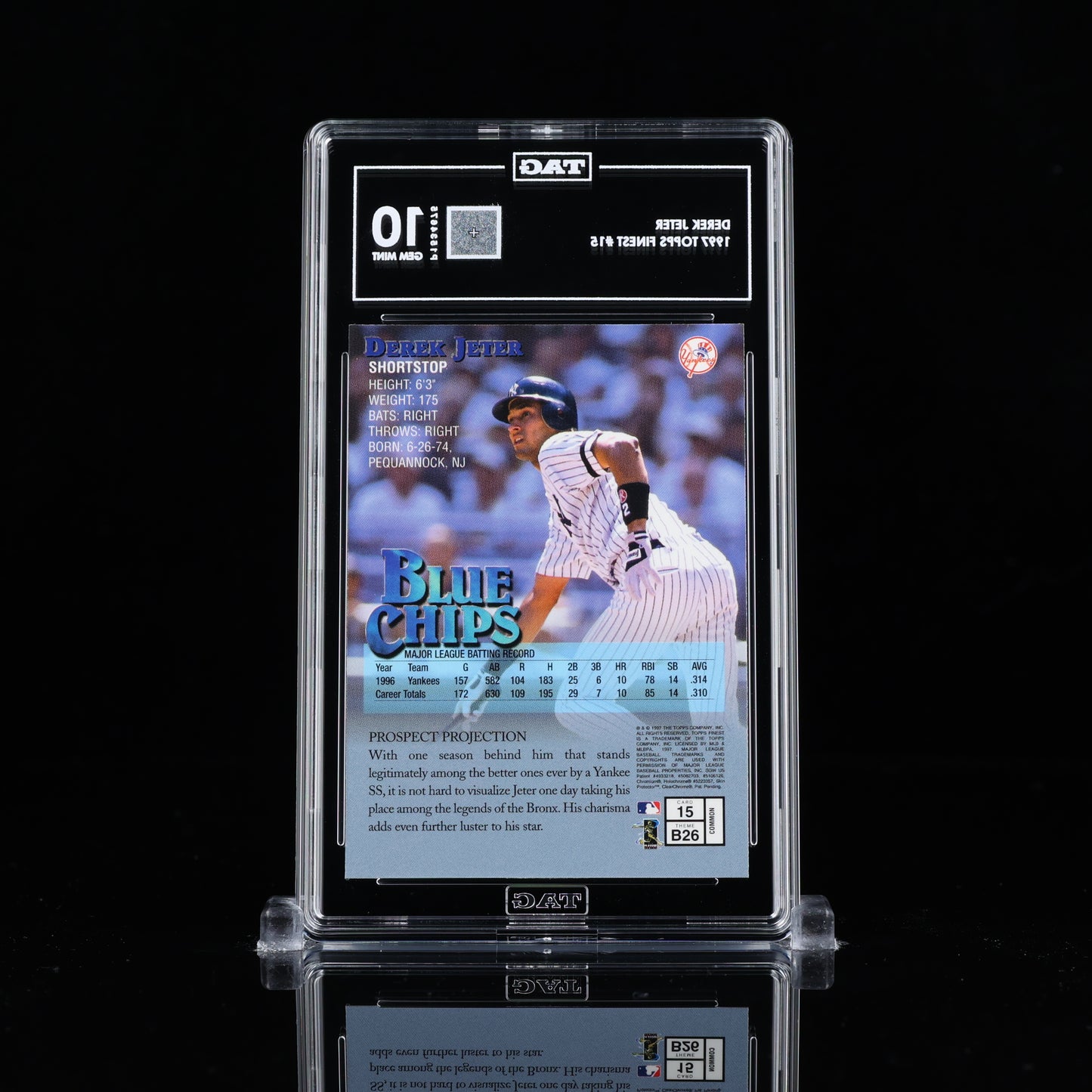 Derek Jeter 1997 Topps Finest #15 w/coating MVP HOF TAG 10 GEM MINT rare P153467