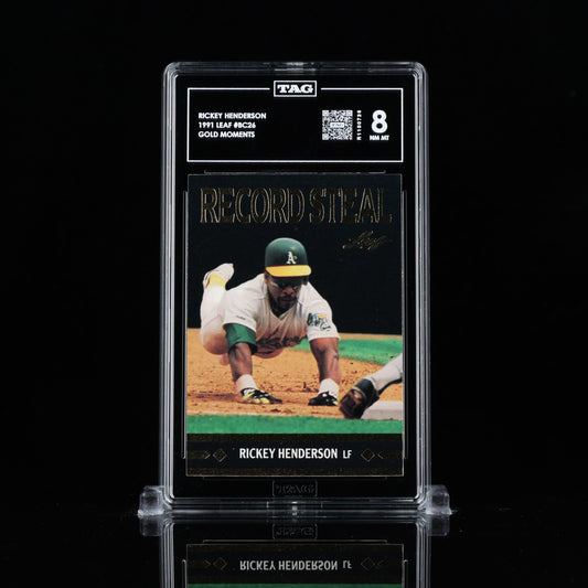 1991 Leaf Rickey Henderson #BC26 Record Steal TAG 8 NEAR MINT+ R1100726