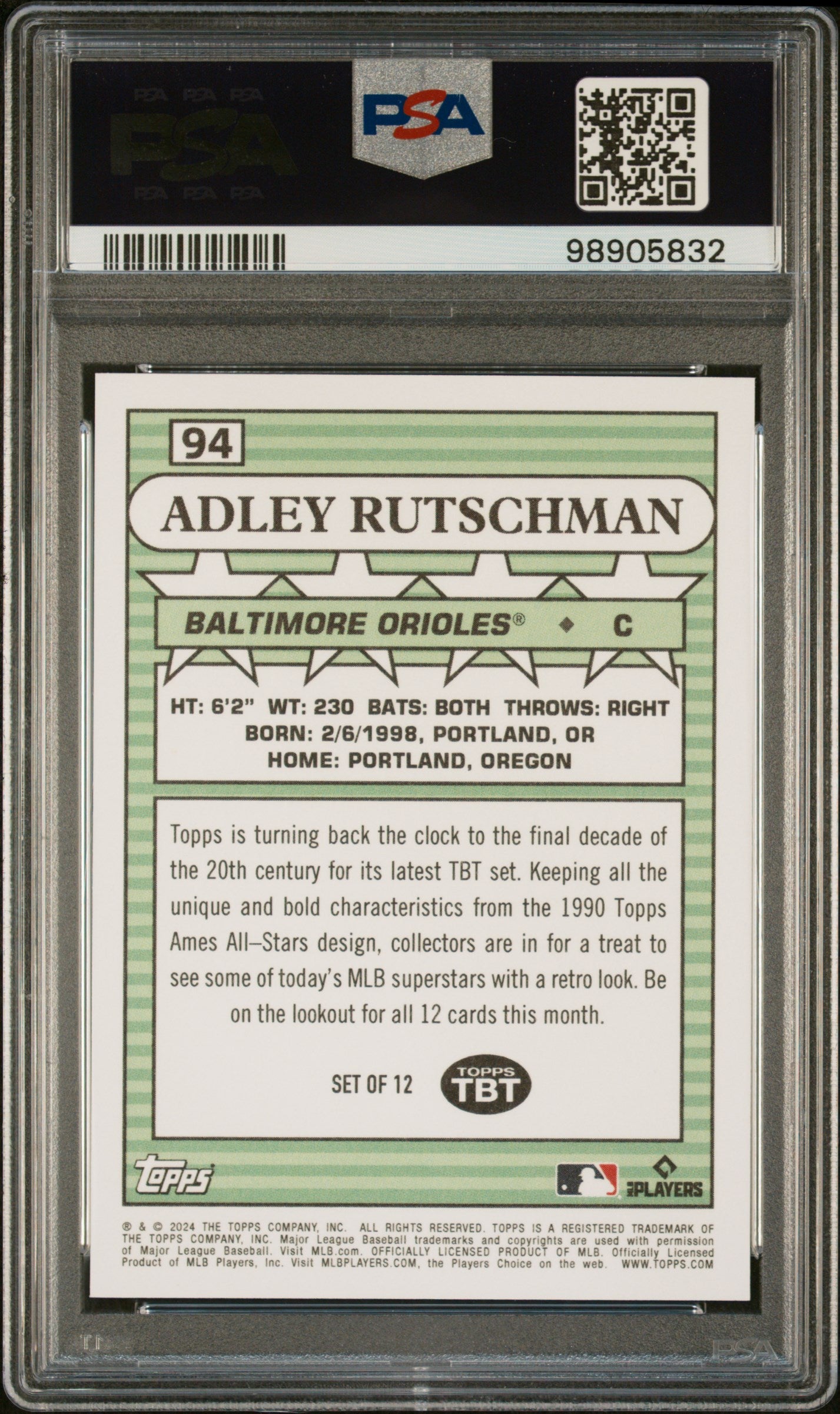 Adley Rutschman 2024 Topps Throwback Thursday #94 PSA 9