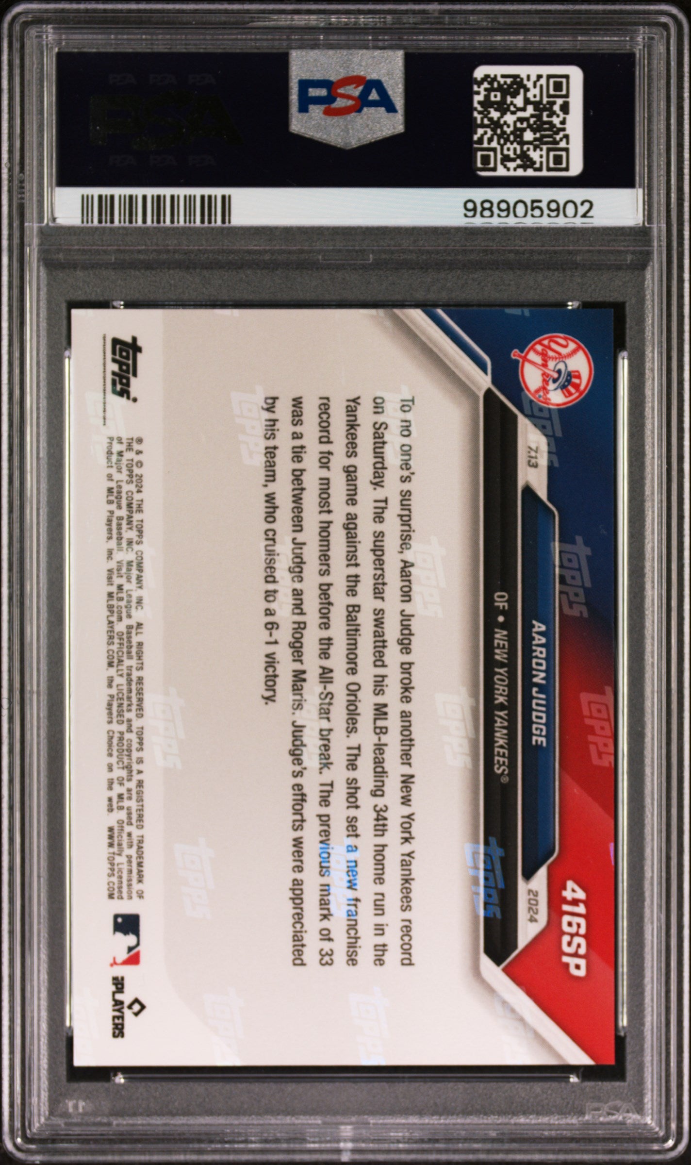 Aaron Judge 2024 Topps Now #416SP Limited Edition Short Print PSA 9