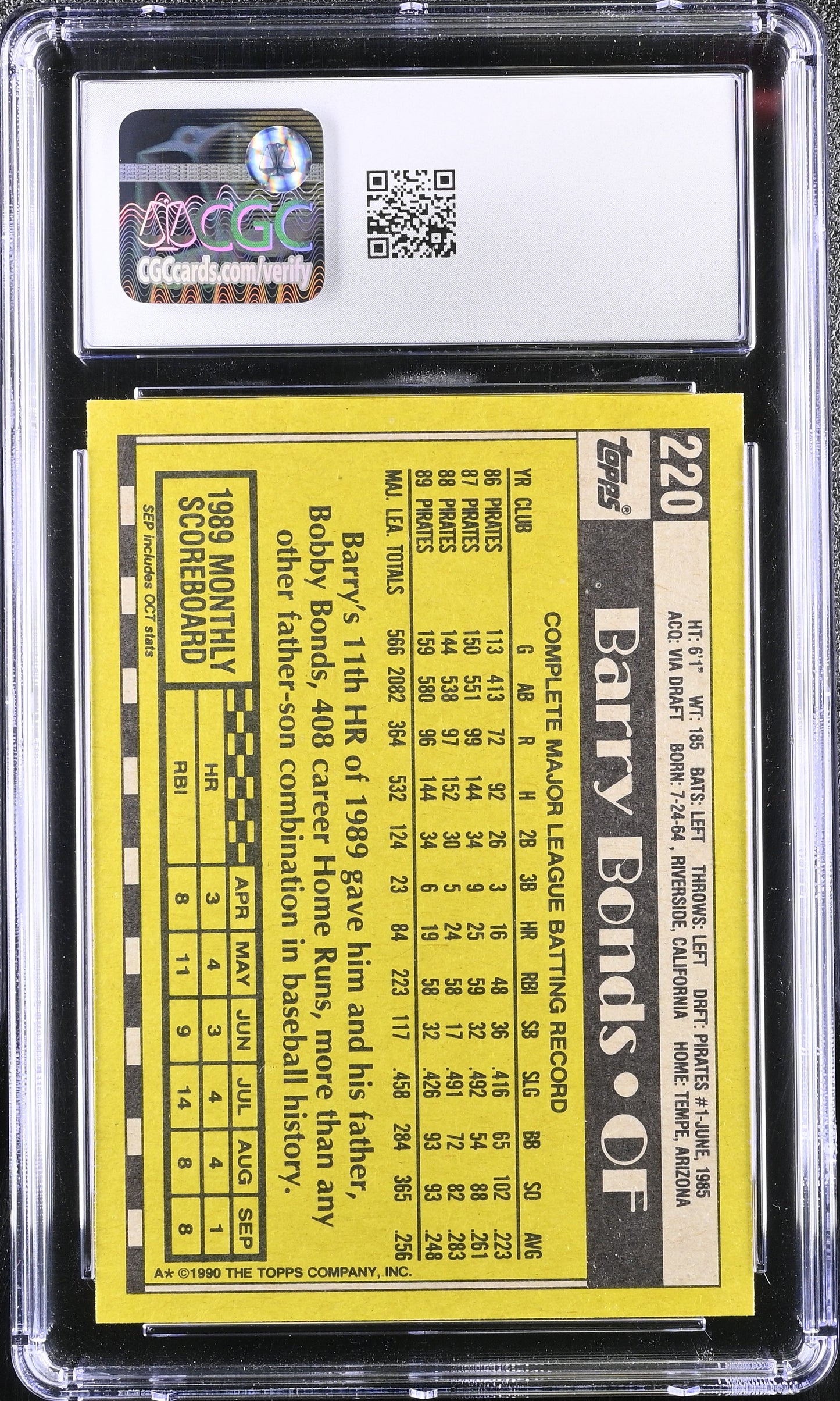 Barry Bonds 1990 Topps #220 CGC 9