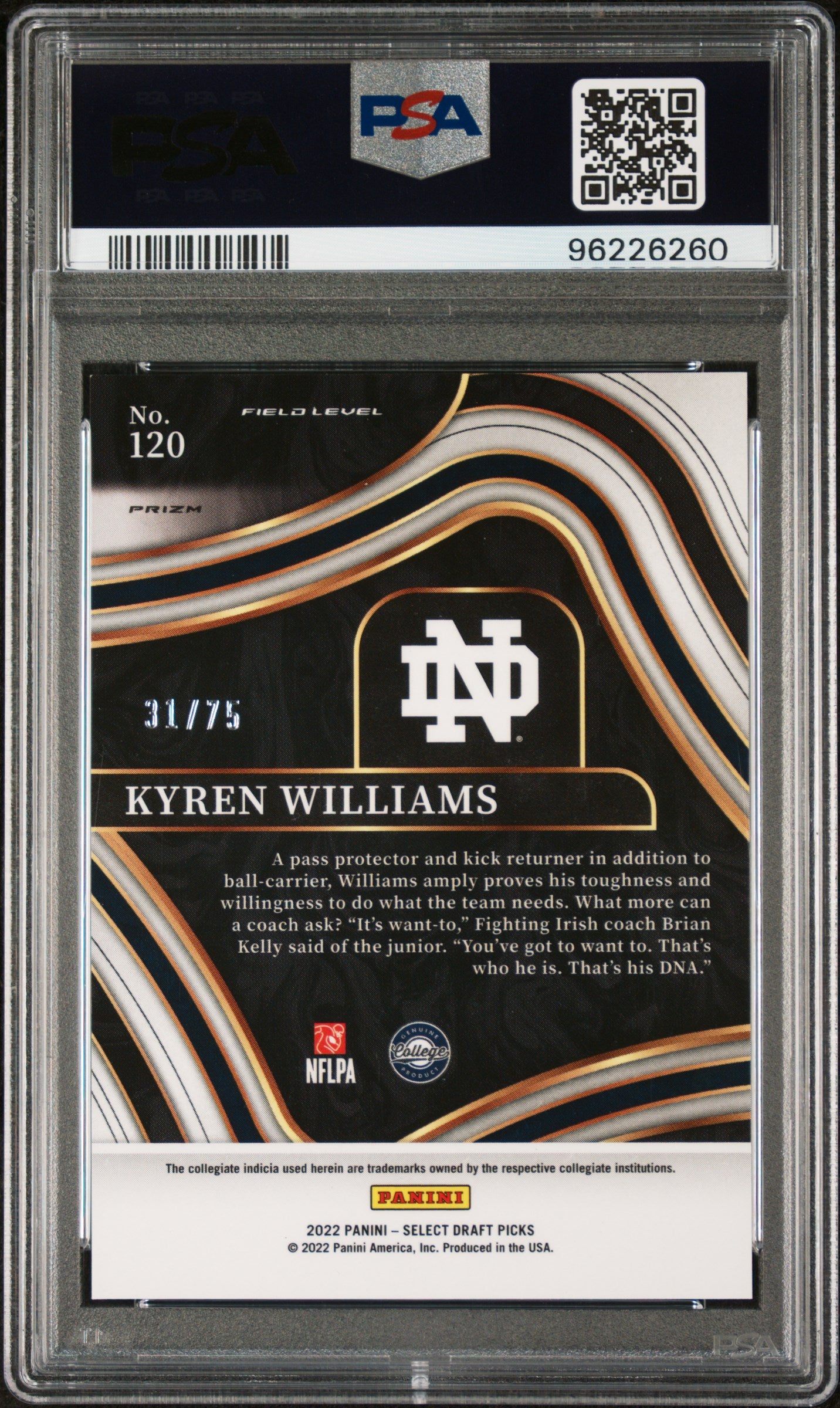 Kyren Williams 2022 Panini Select Draft Picks #120 Limited Edition PSA 7