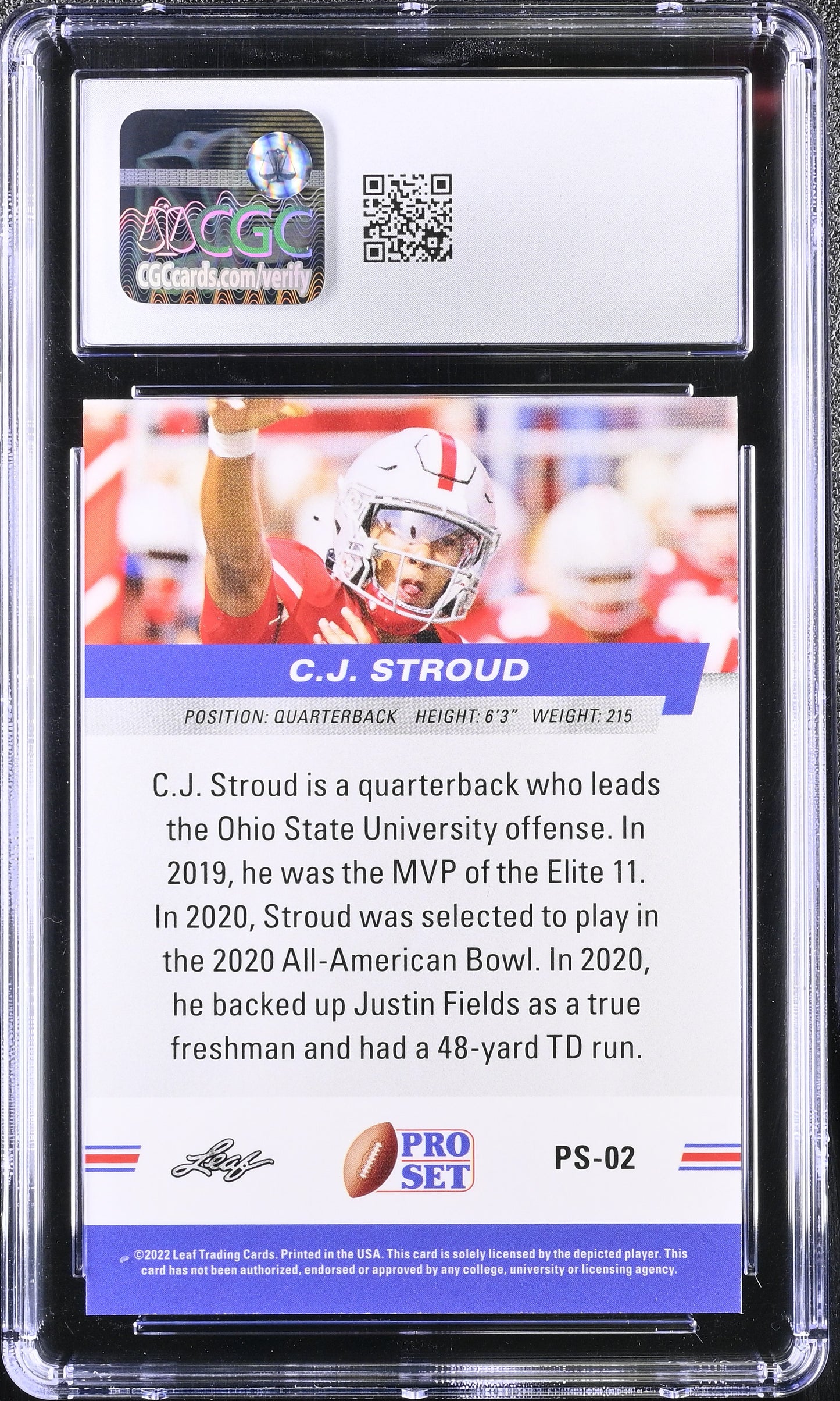 C.J. Stroud 2022 Leaf Pro Set Draft #PS-02 Rookie CGC 10