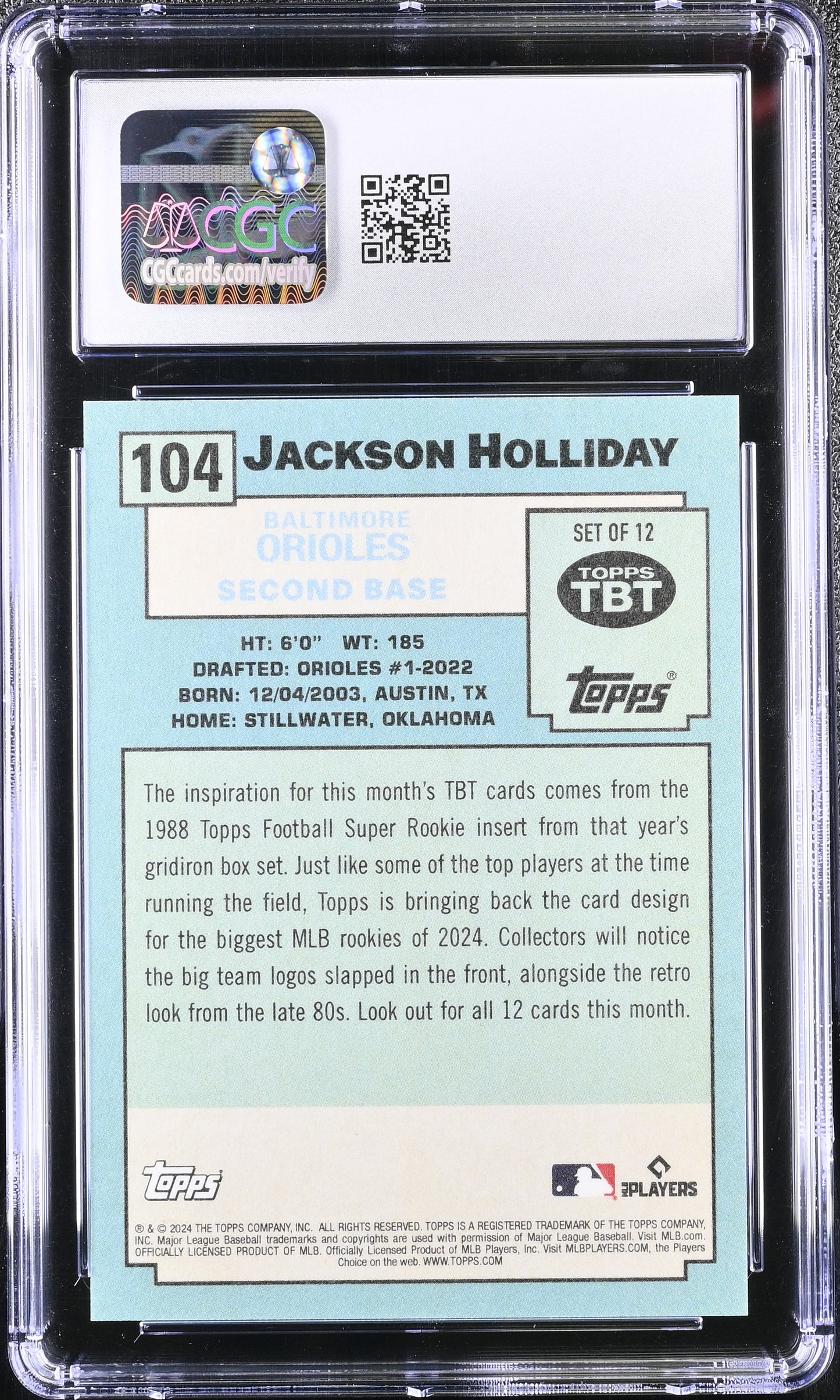 Jackson Holliday 2024 Topps Throwback Thursday #104 CGC 10