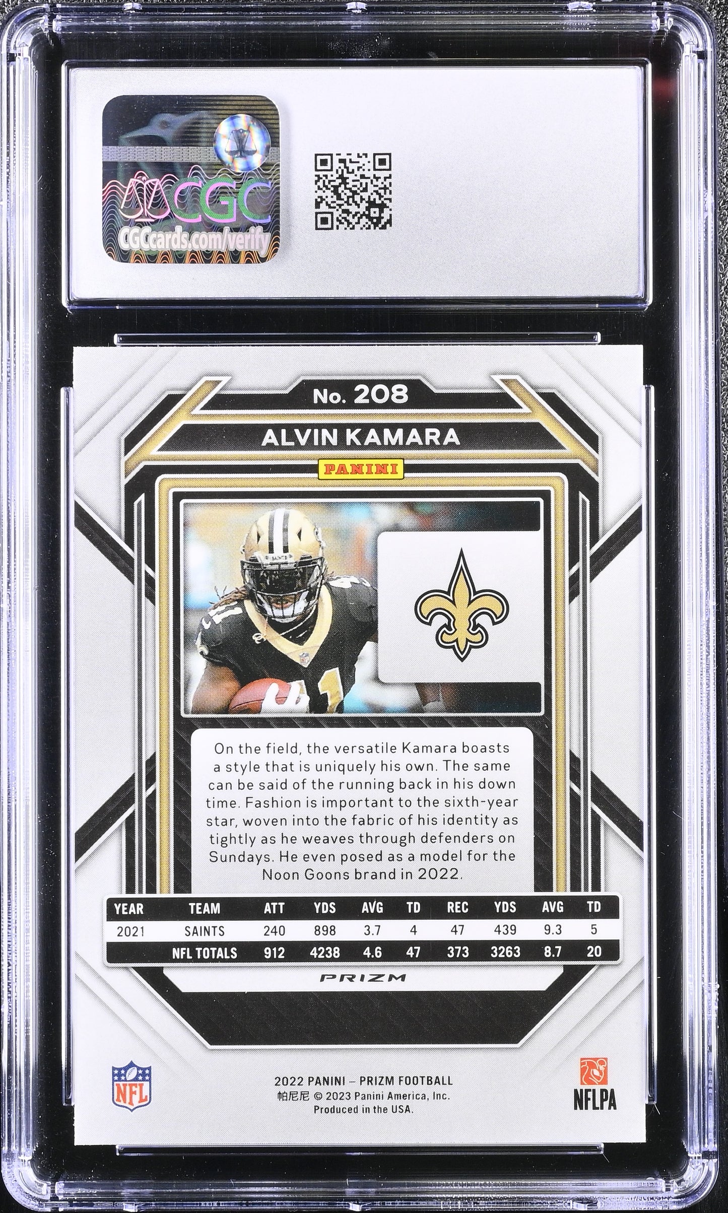 Alvin Kamara 2022 Panini Prizm #208 CGC 10