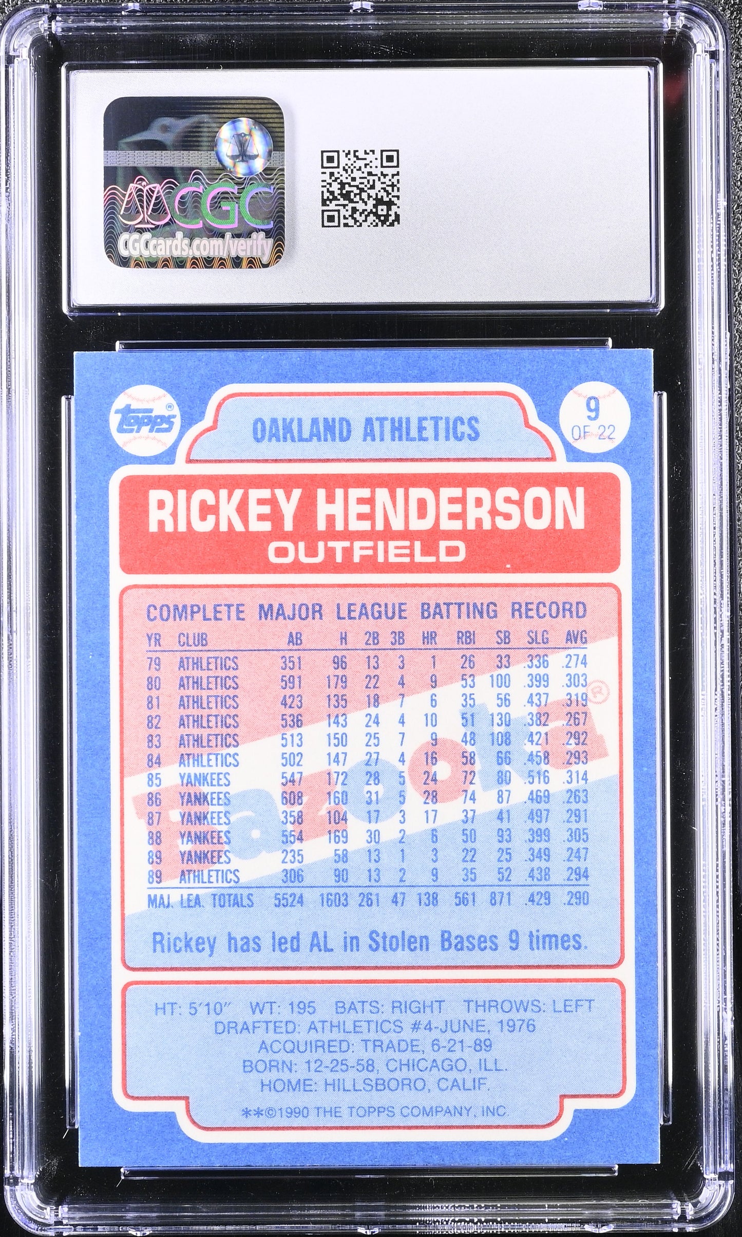 Rickey Henderson 1990 Topps Bazooka #9 CGC 8