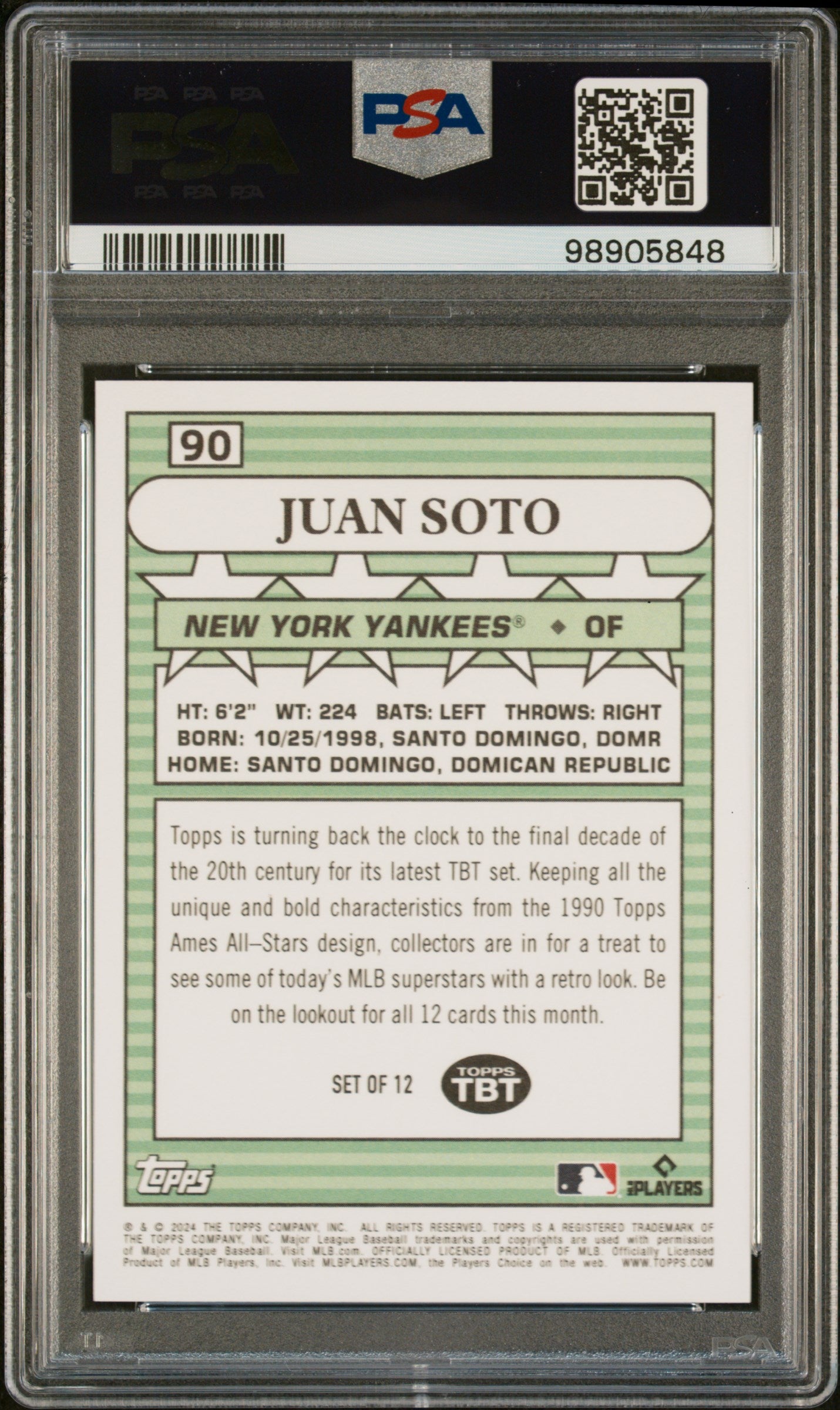 Juan Soto 2024 Topps Throwback Thursday #90 limited print PSA 10