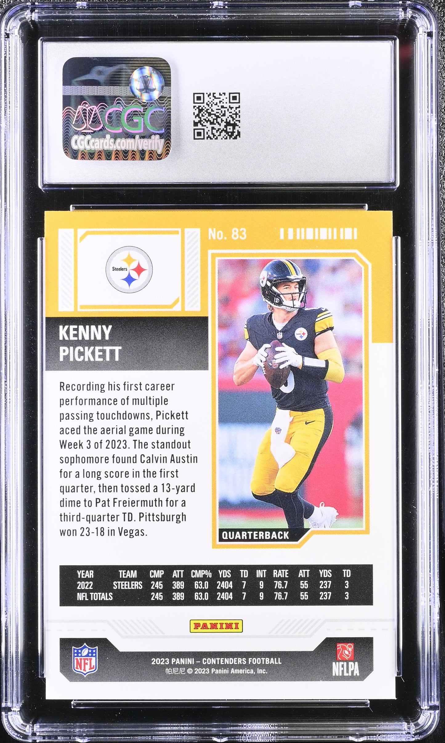 Kenny Pickett 2023 Panini Contenders #83 Rookie CGC 9