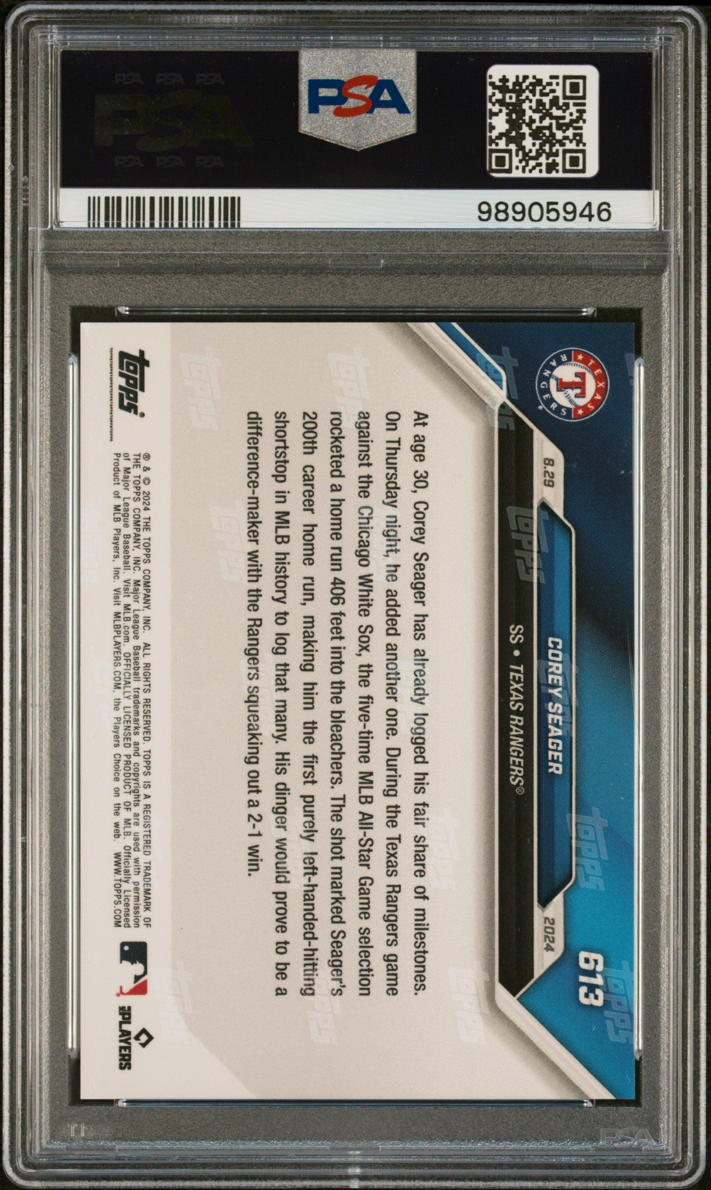 Corey Seager 2024 Topps Now #613 PSA 10