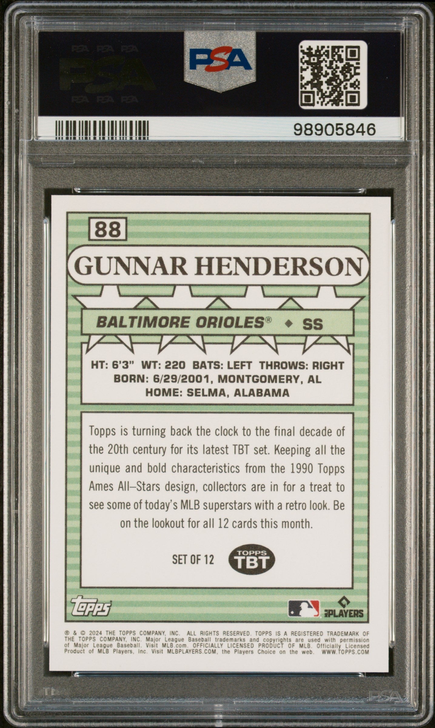 Gunnar Henderson 2024 Topps Throwback Thursday #88 PSA 10