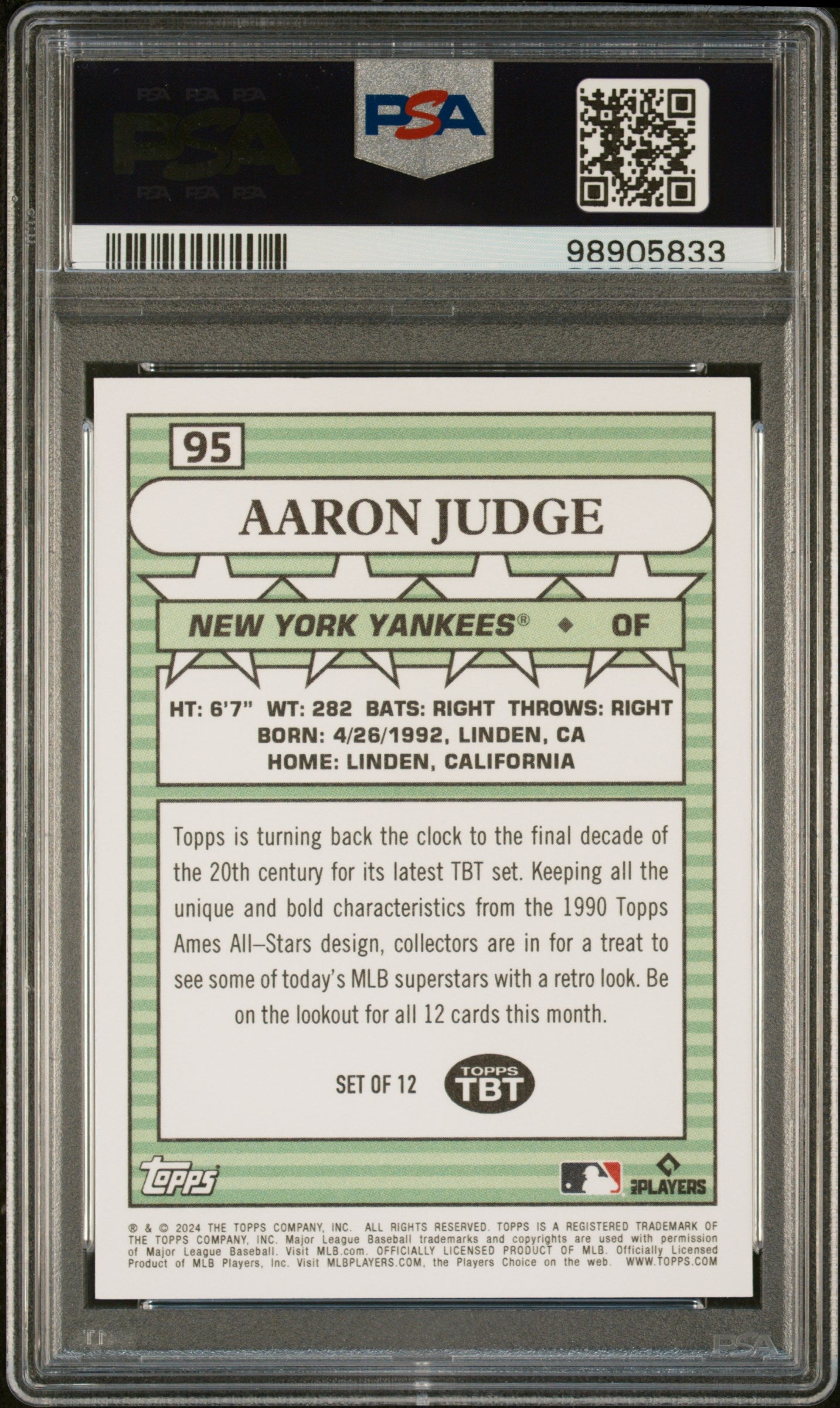 Aaron Judge 2024 Topps Throwback Thursday #95 PSA 10