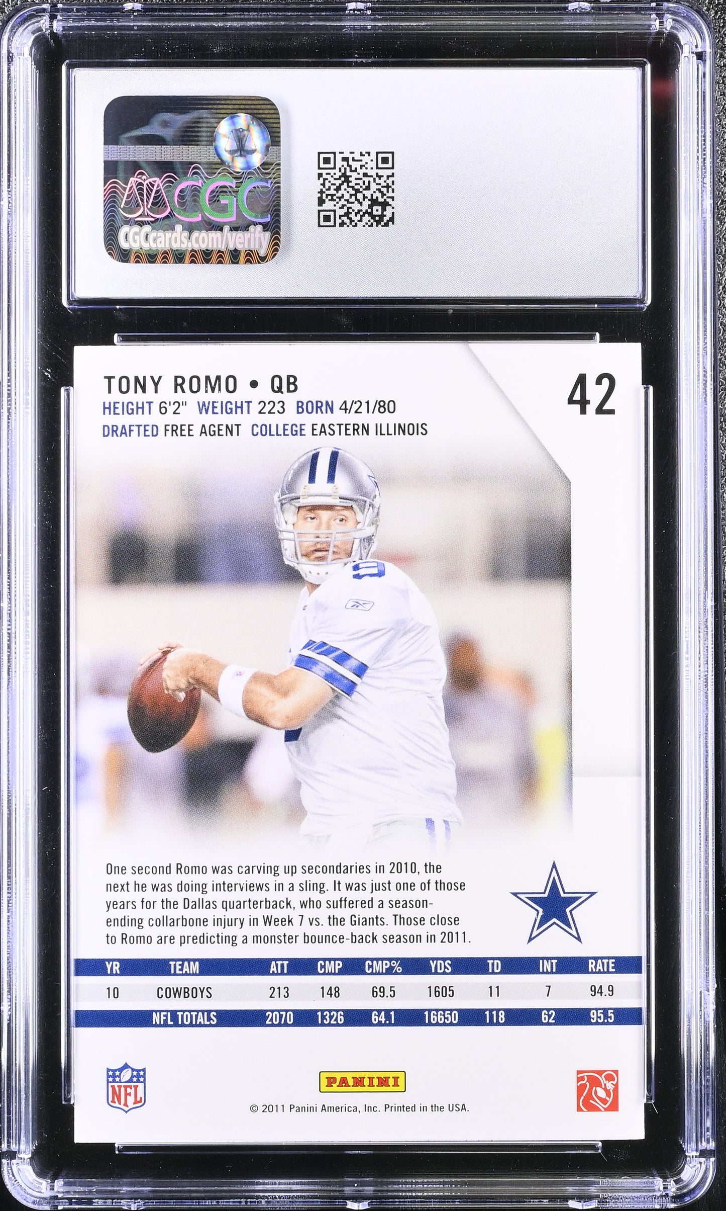 Tony Romo 2011 Panini Rookies & Stars #42 CGC 10