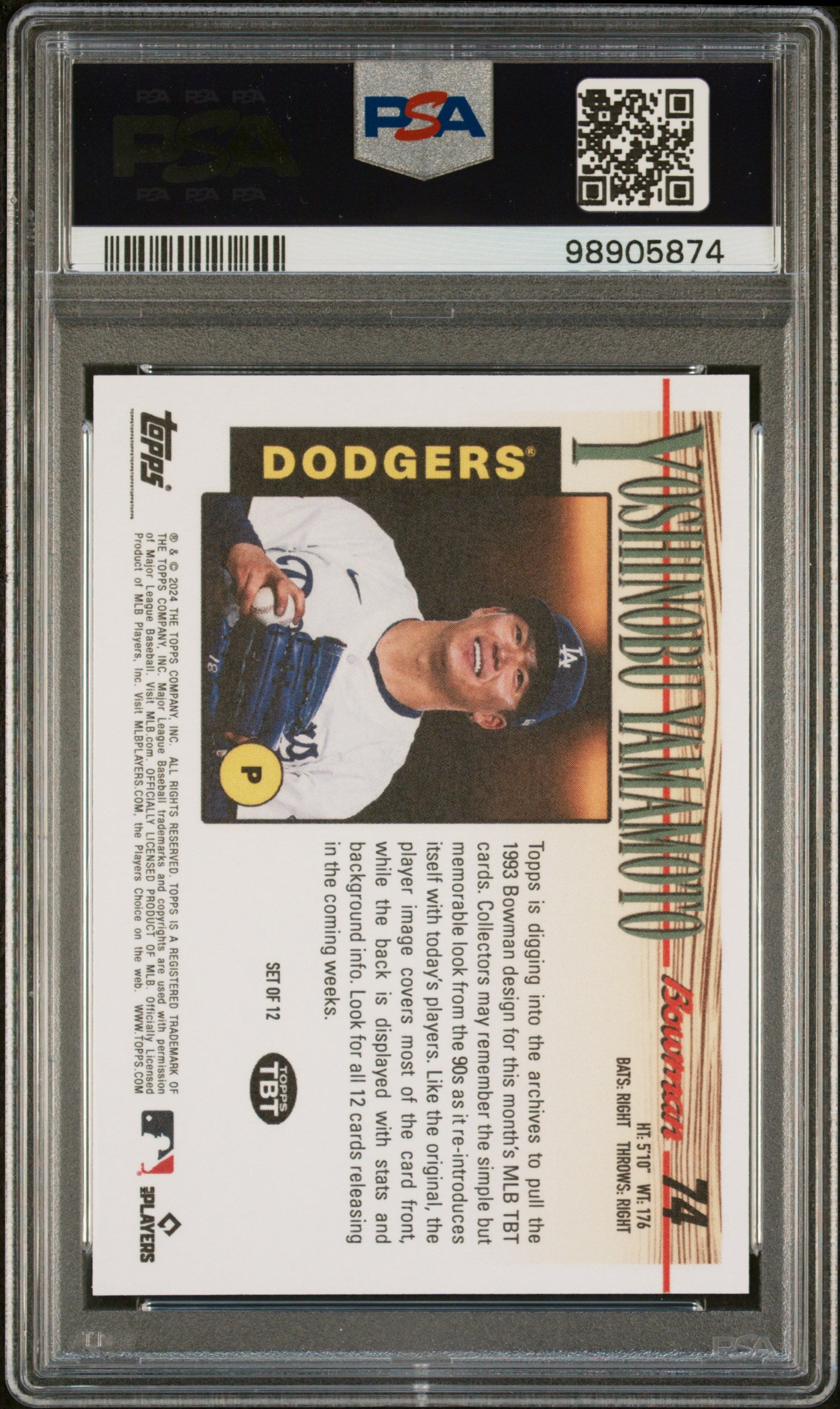 Yoshinobu Yamamoto 2024 Topps Throwback Thursday #74 Rookie PSA 10