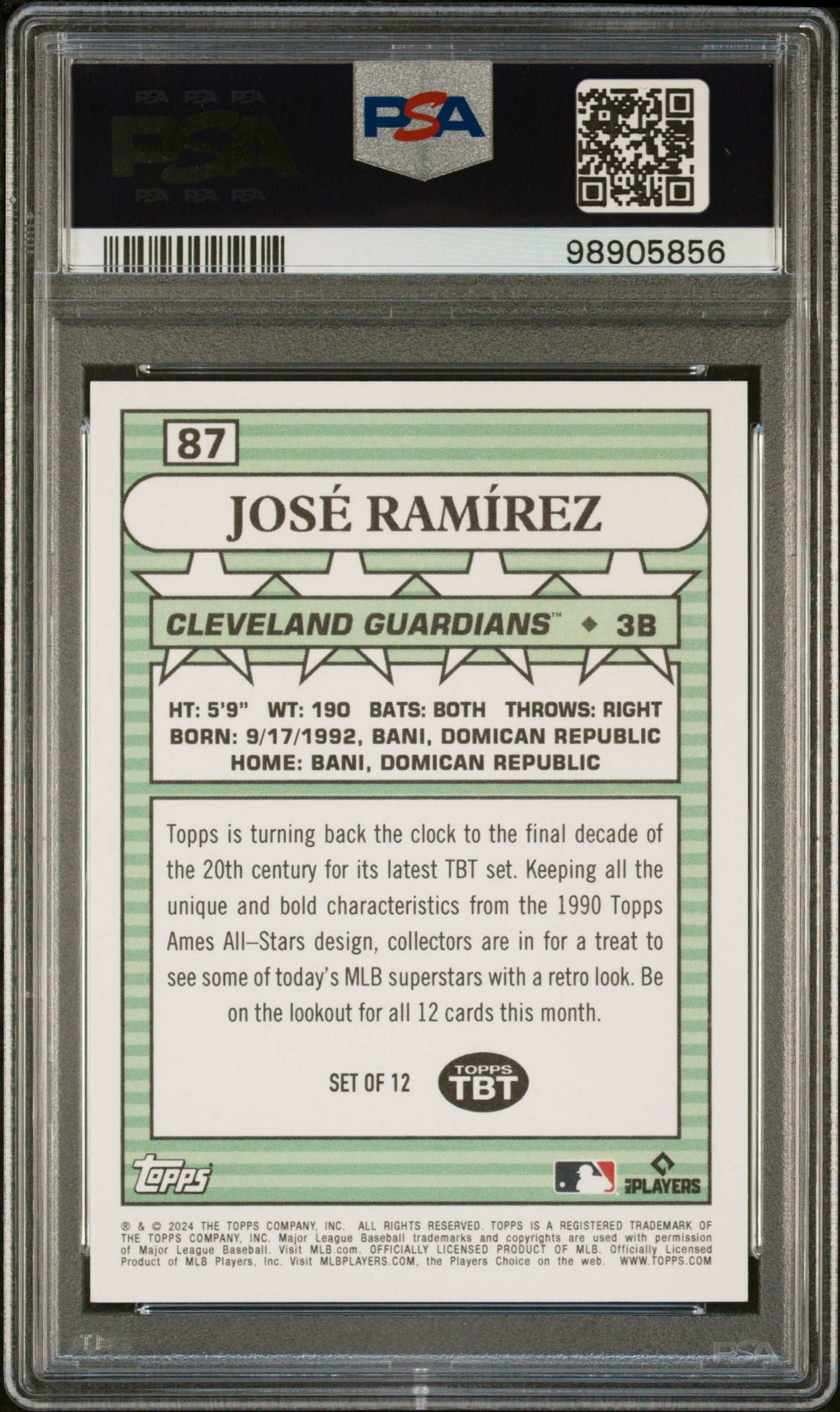 Jose Ramirez 2024 Topps Throwback Thursday #87 PSA 10