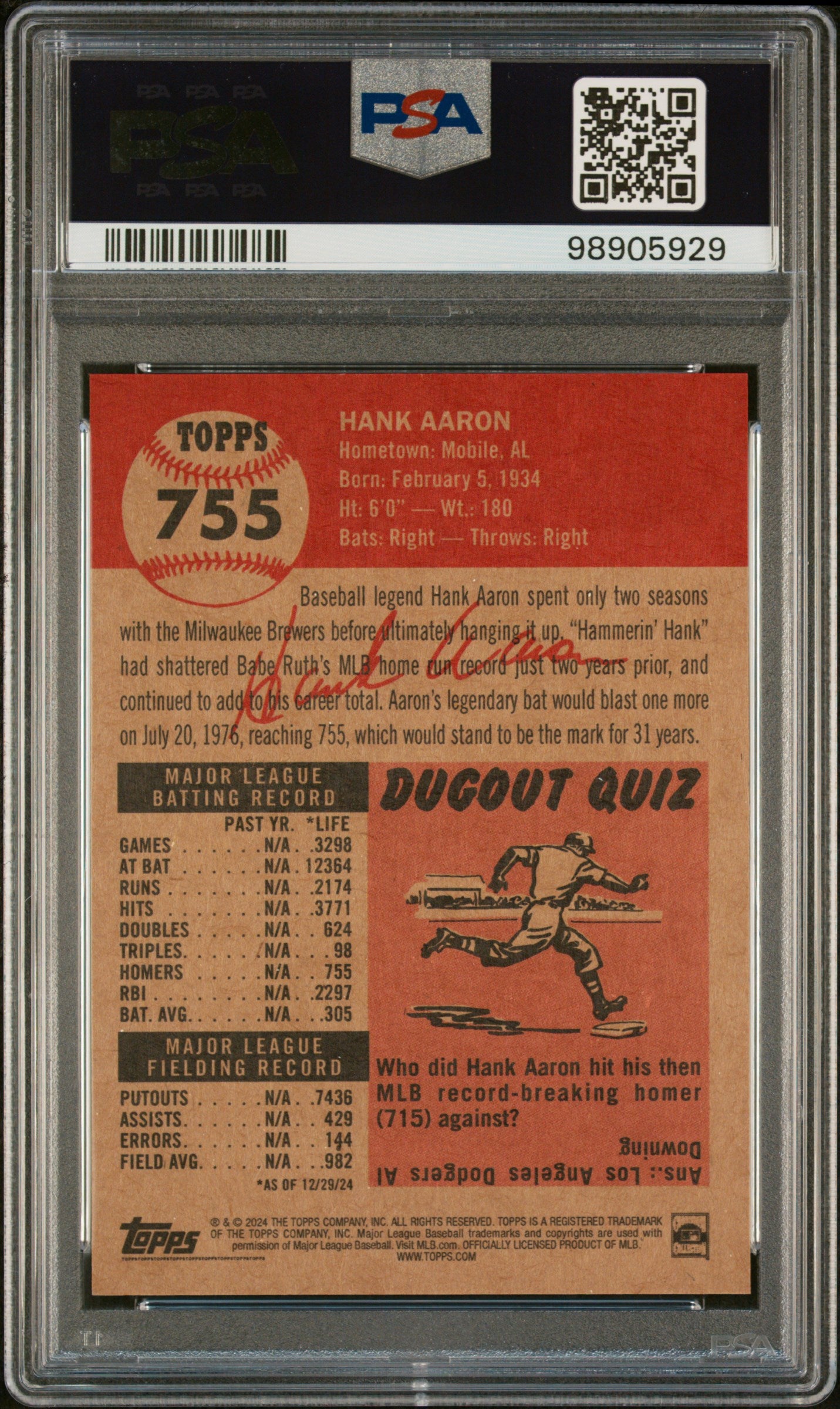 Hank Aaron 2024 Topps Living #755 PSA 10