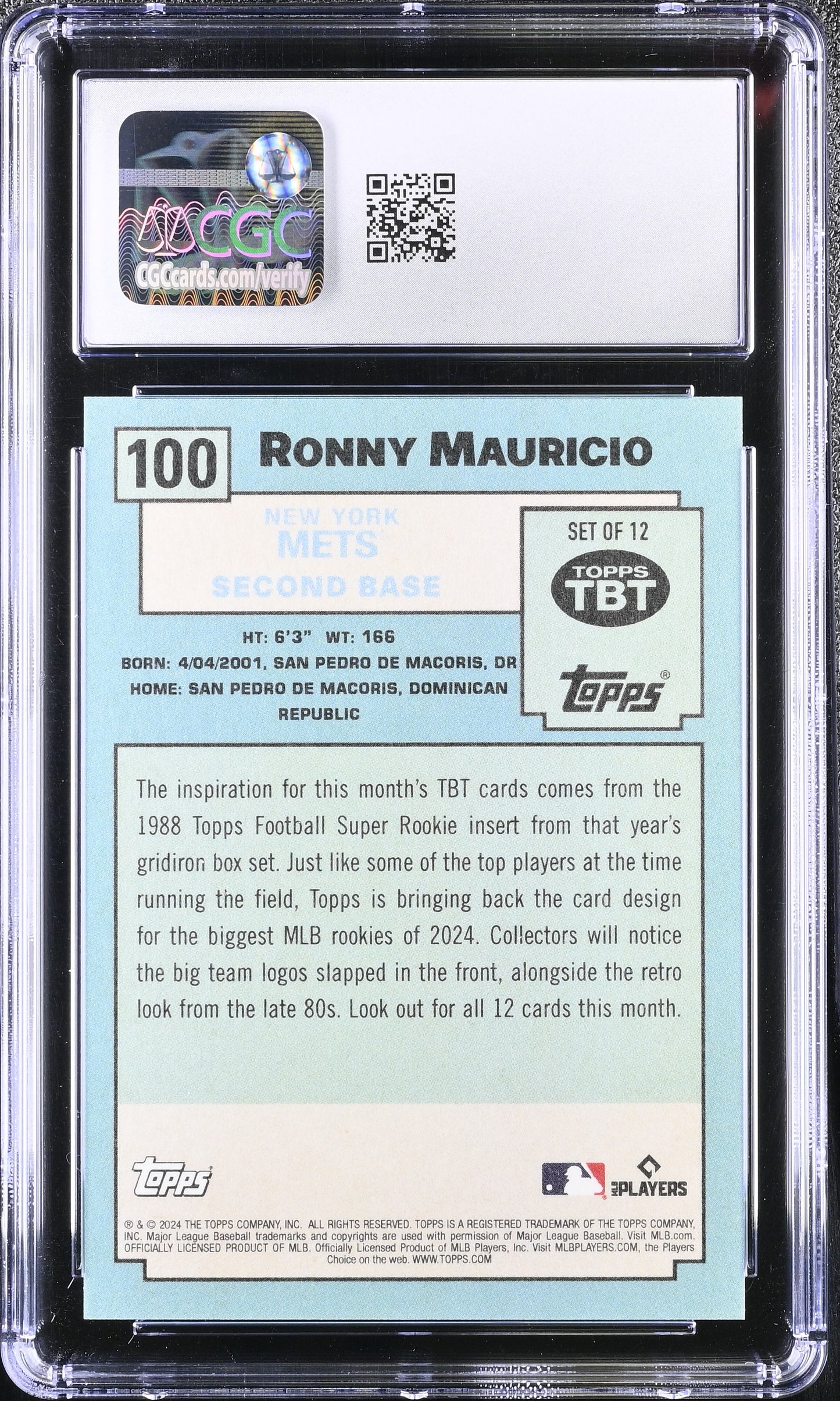 Ronny Mauricio 2024 Topps Throwback Thursday #100 CGC 10