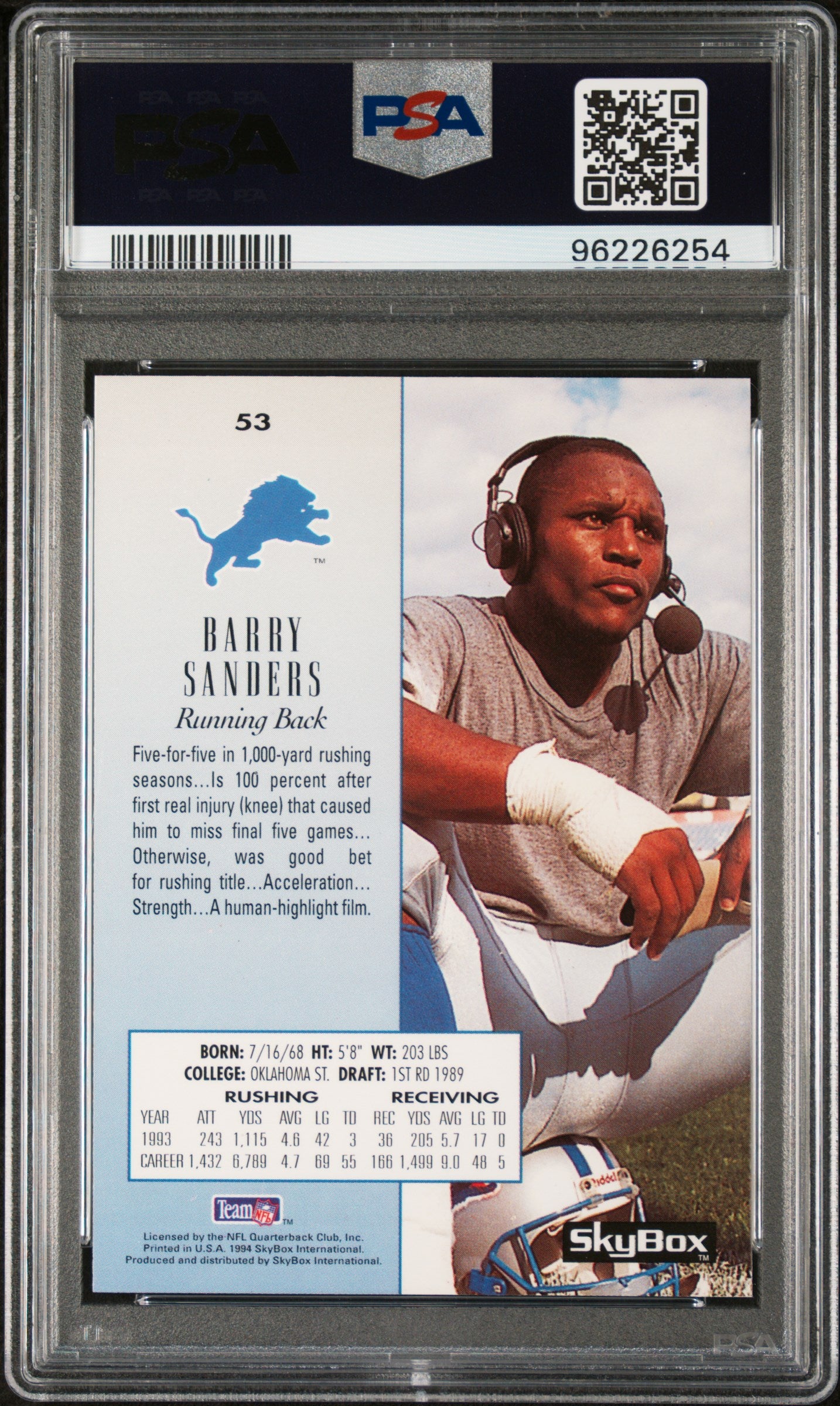 Barry Sanders 1994 Skybox Premium #53 PSA 9