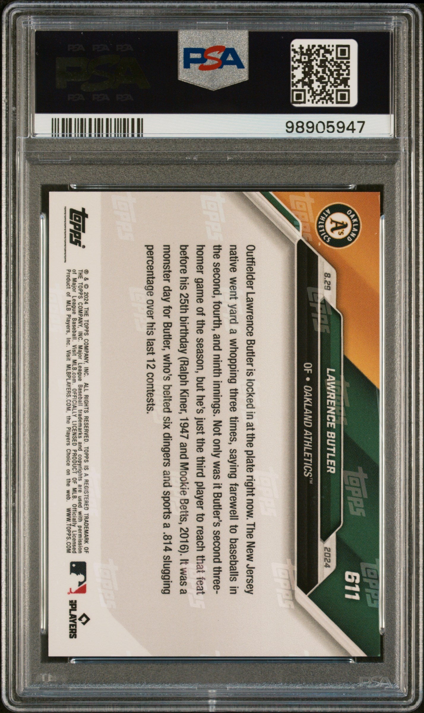 Lawrence Butler 2024 Topps Now #611 Rookie PSA 10