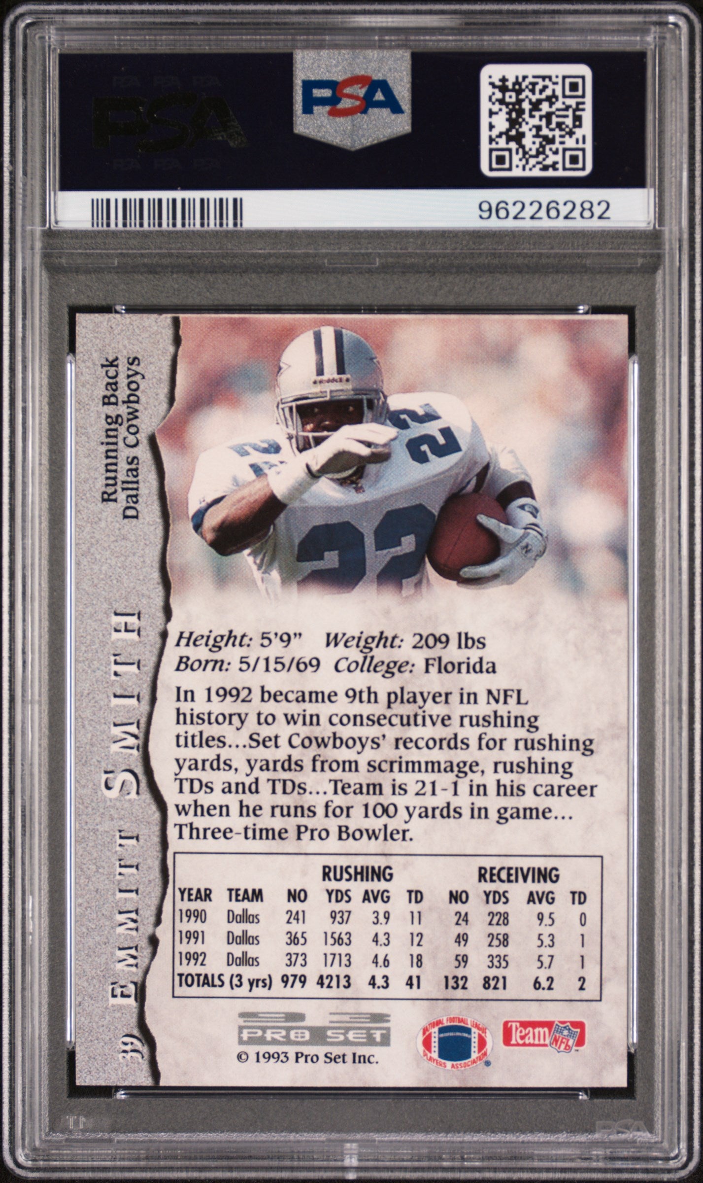 Emmitt Smith 1993 Pro Set #39 PSA 7