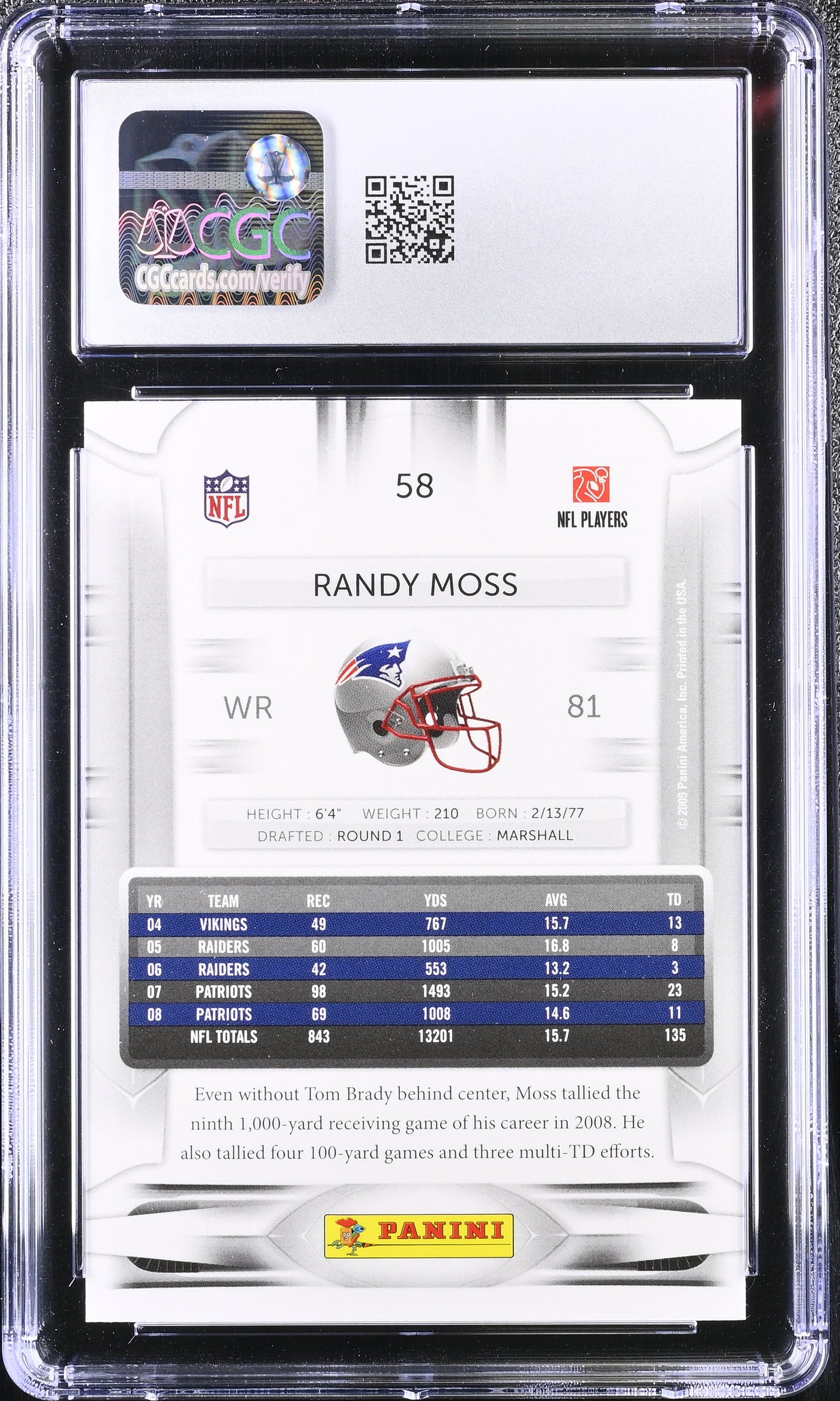 Randy Moss 2009 Playoff Prestige #58 CGC 10