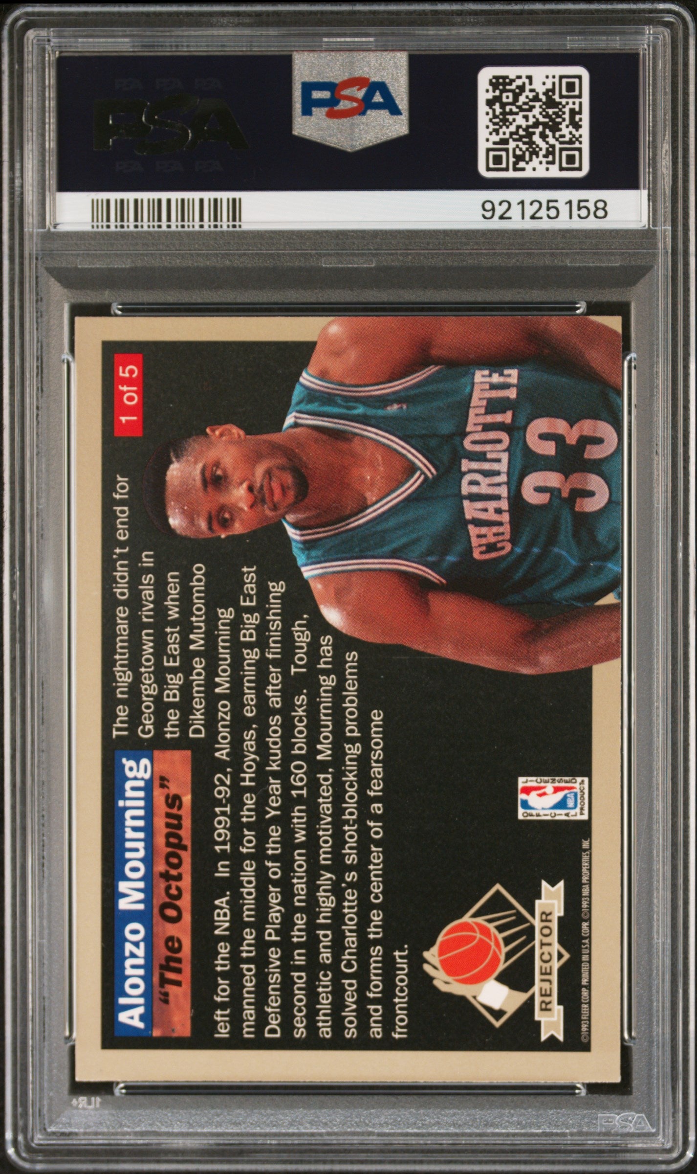 Alonzo Mourning 1992 Ultra Rejectors #1 PSA 9