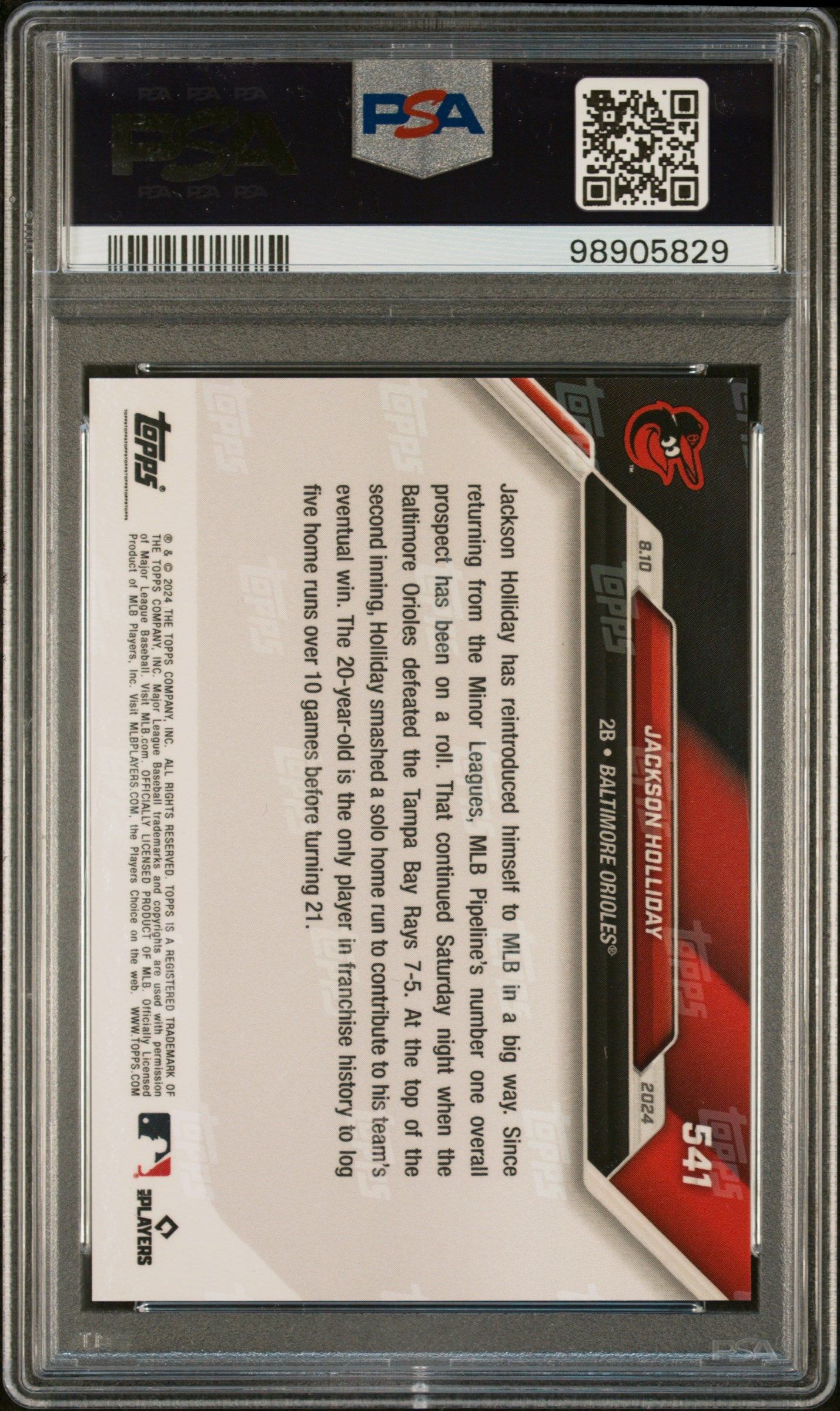 Jackson Holliday 2024 Topps Now #541 Rookie PSA 10