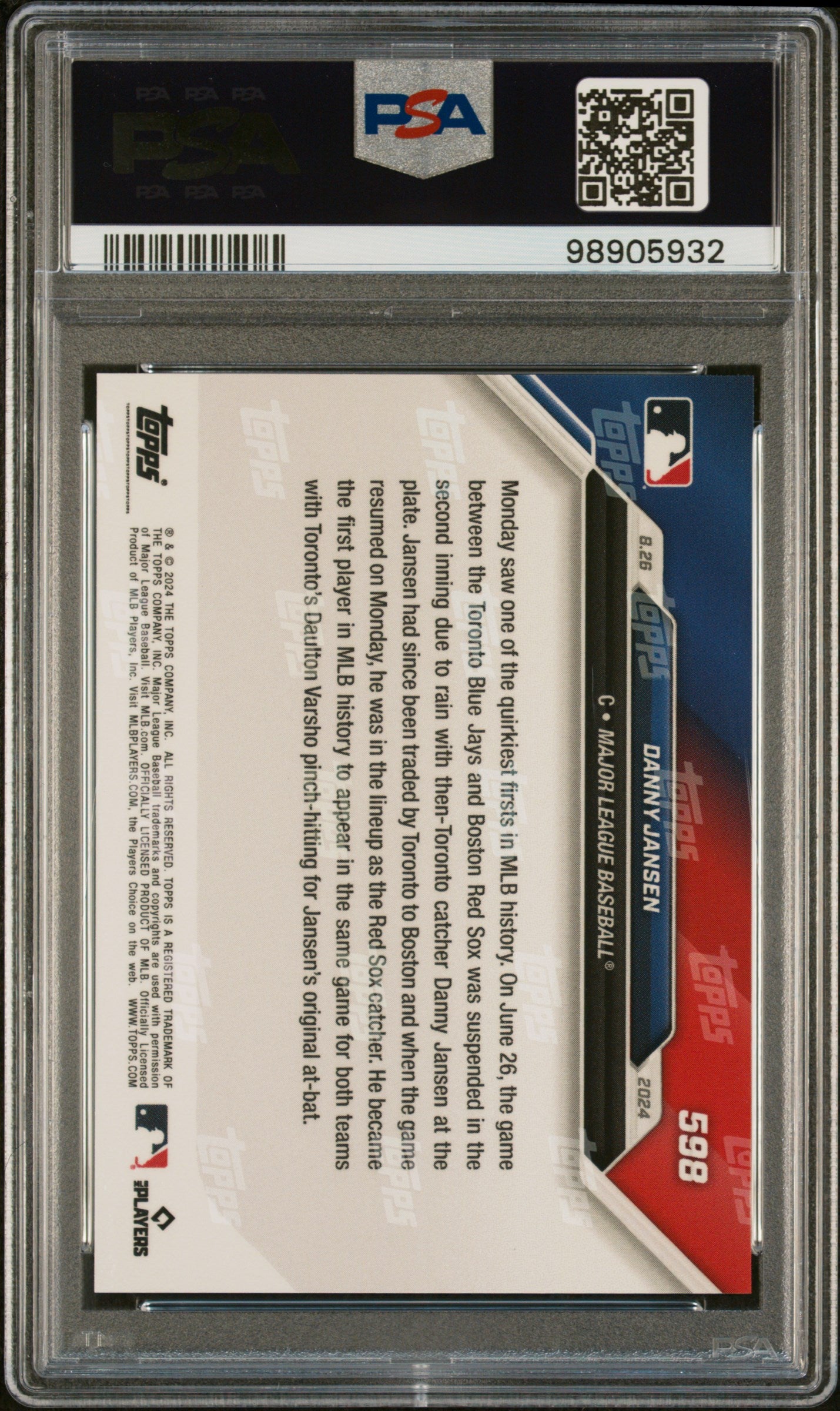 Danny Jansen 2024 Topps Now #598 Limited Edition PSA 10