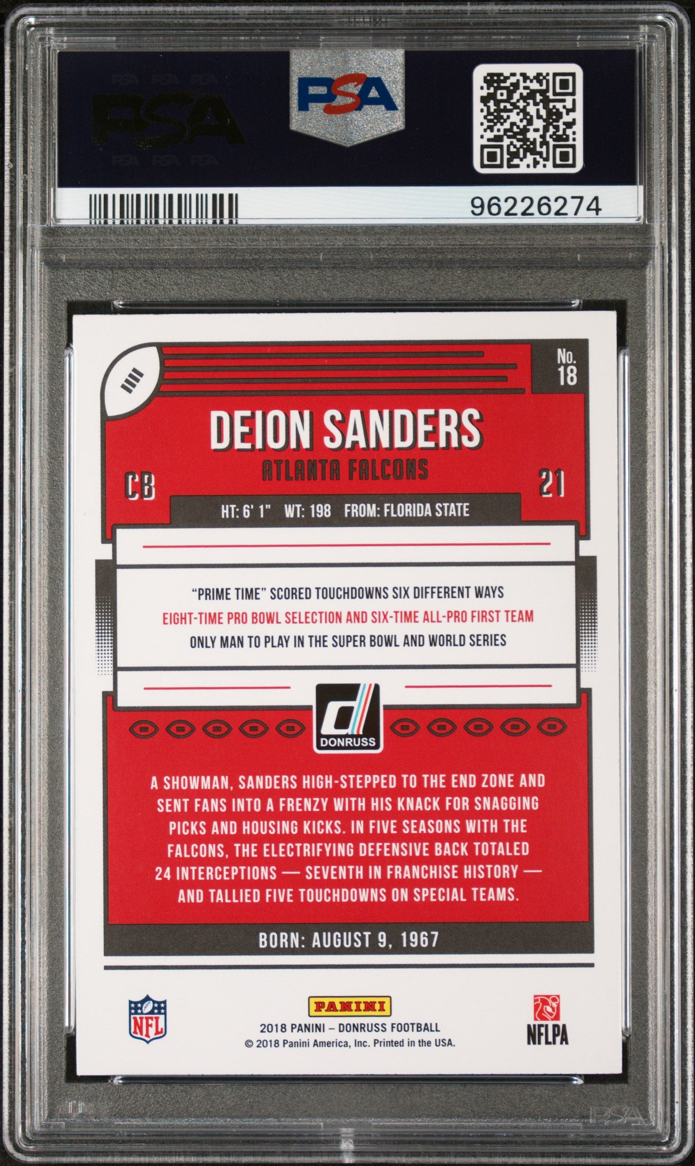 Deion Sanders 2018 Panini Donruss #18 PSA 8