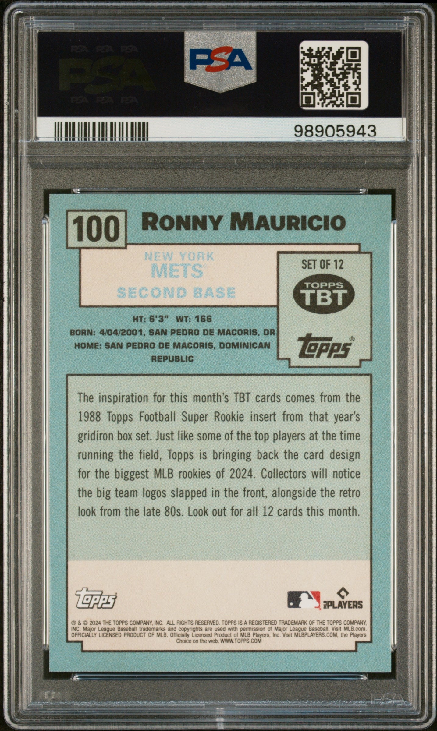 Ronny Mauricio 2024 Topps Throwback Thursday #100 Limited Edition Rookie PSA 8