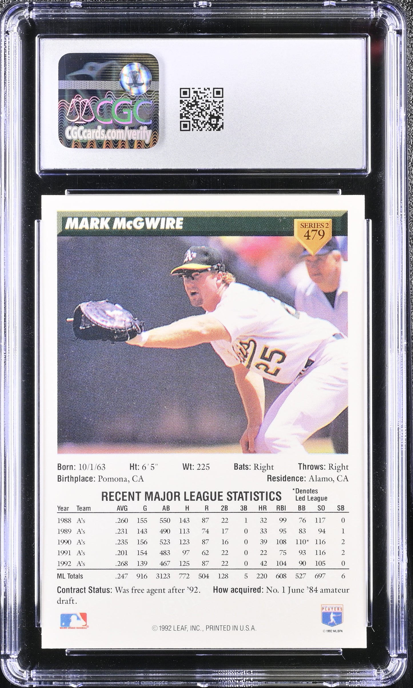 Mark McGwire 1993 Donruss #479 CGC 10