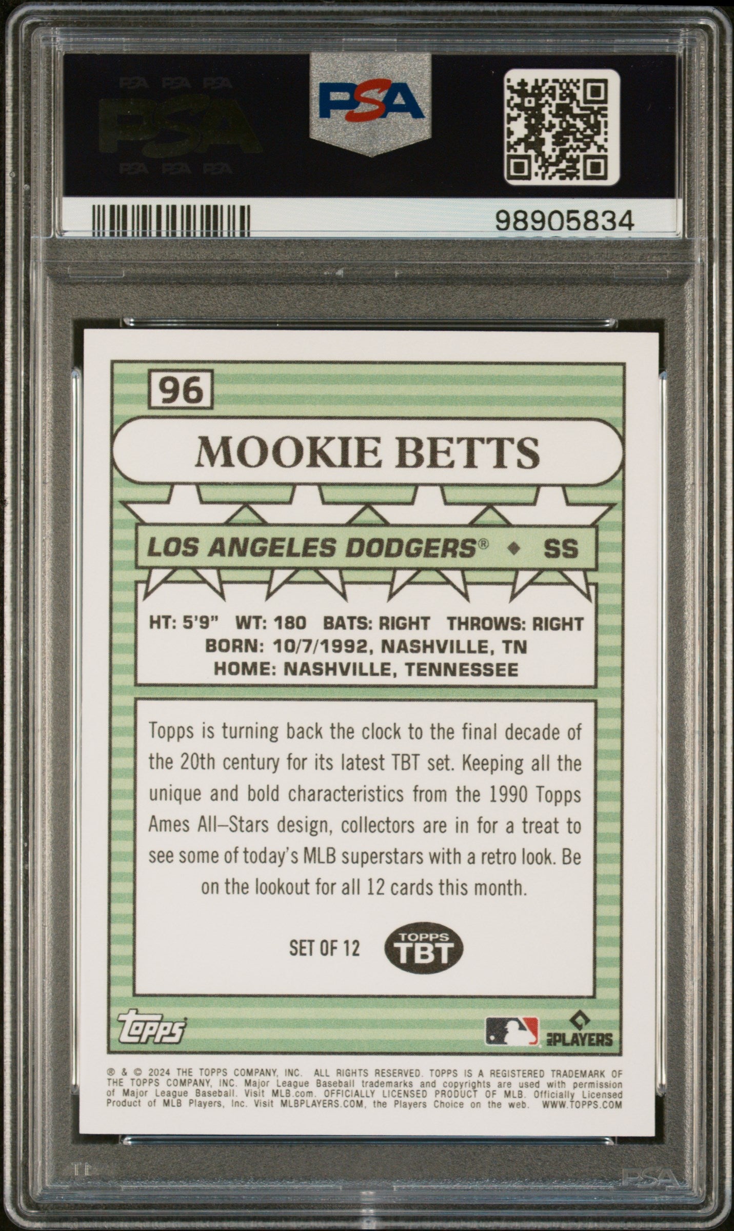 Mookie Betts 2024 Topps Throwback Thursday #96 PSA 10