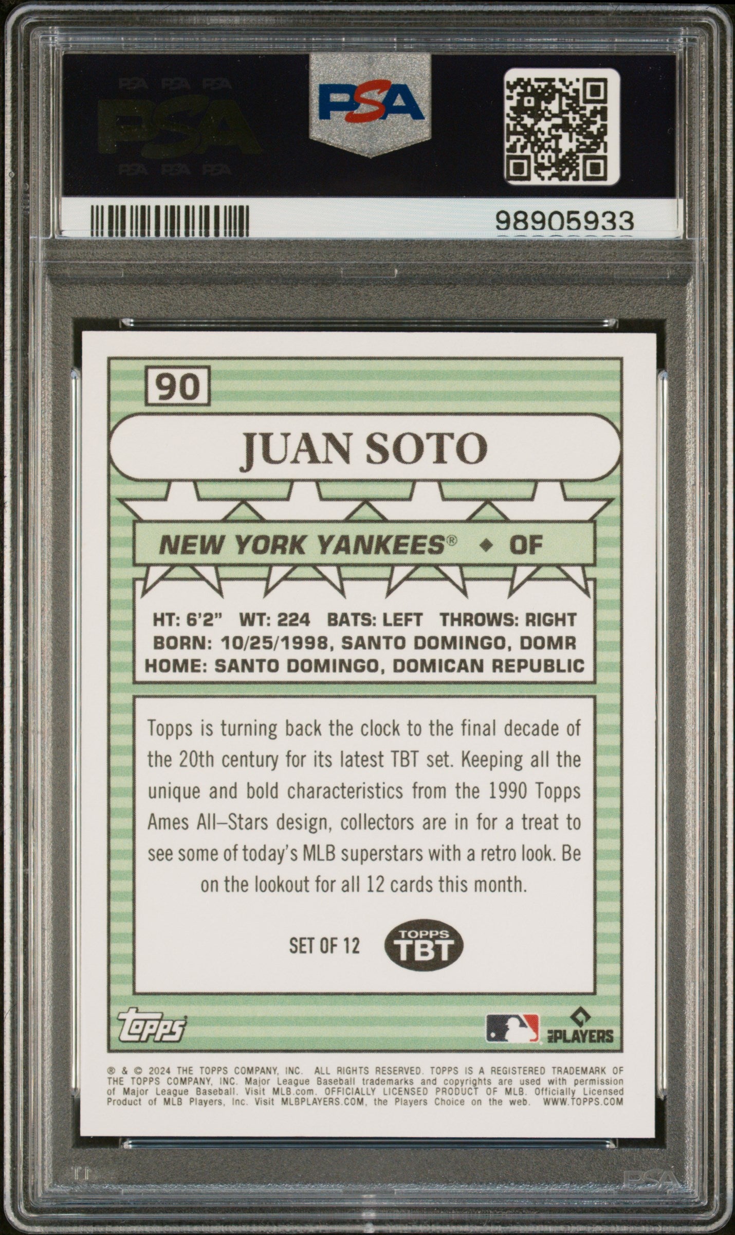 Juan Soto 2024 Topps Throwback #90 Limited Parallel /5 PSA 9