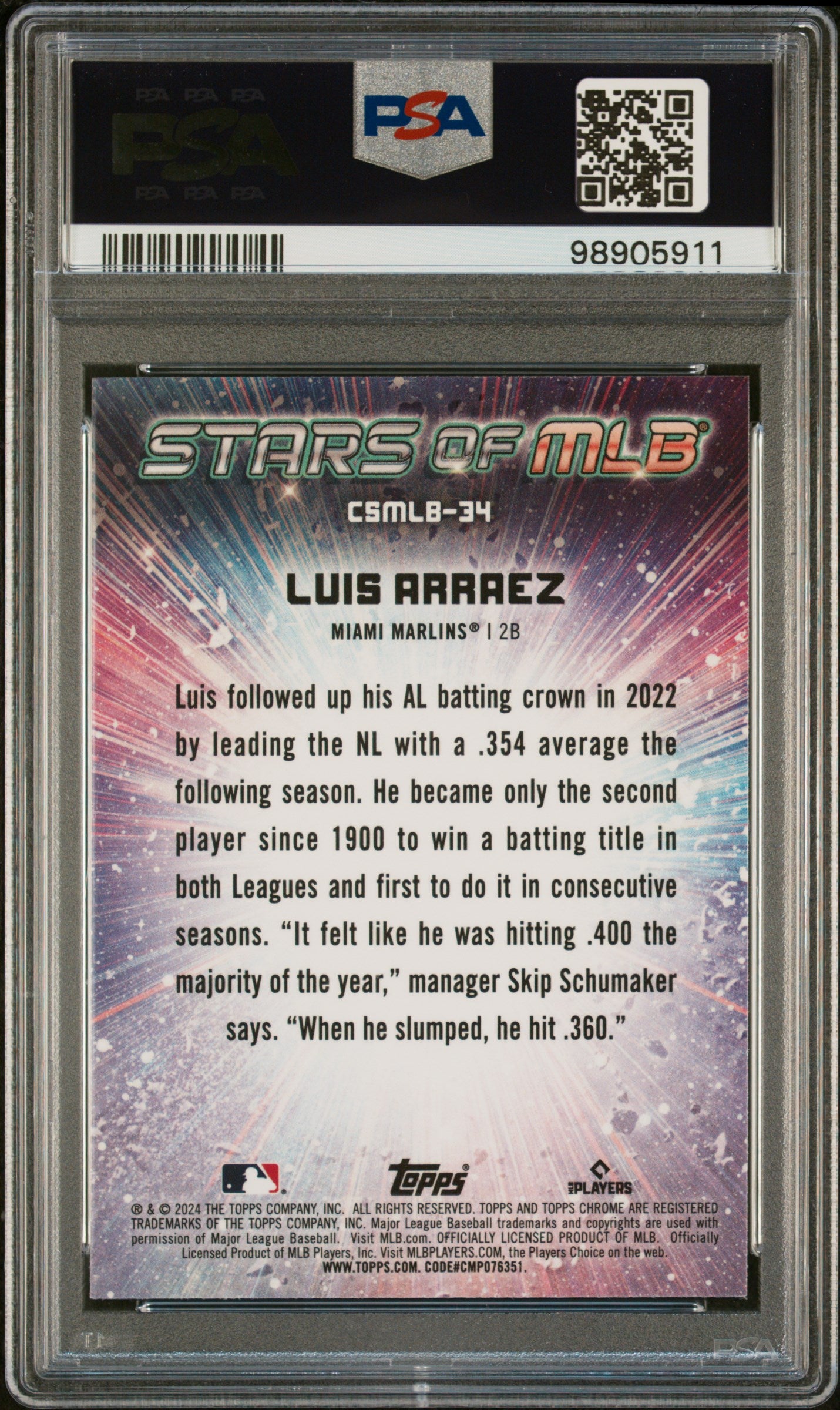 Luis Arraez 2024 Topps Stars Of MLB Chrome #CSMLB34 PSA 10