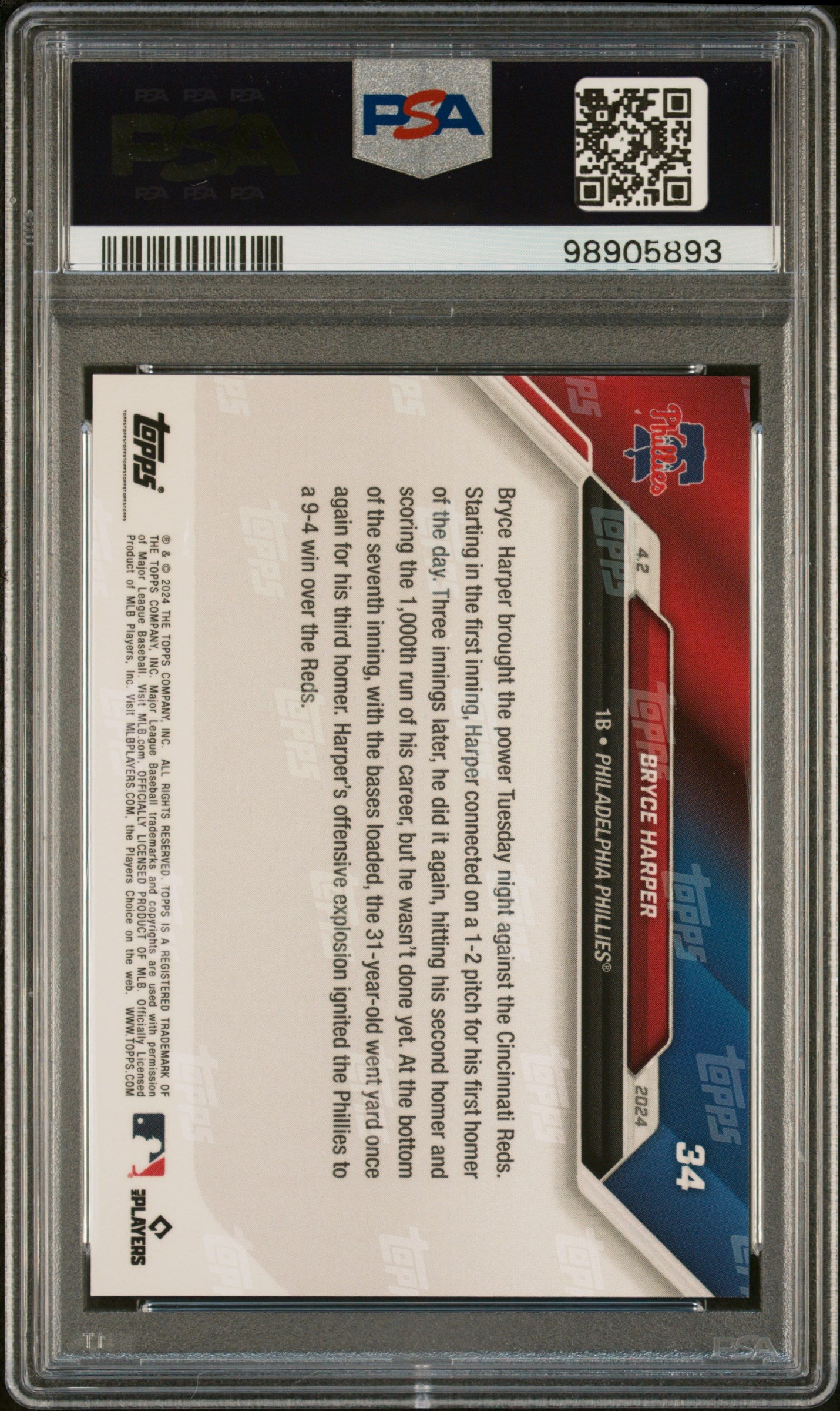 Bryce Harper 2024 Topps Now #34 PSA 10