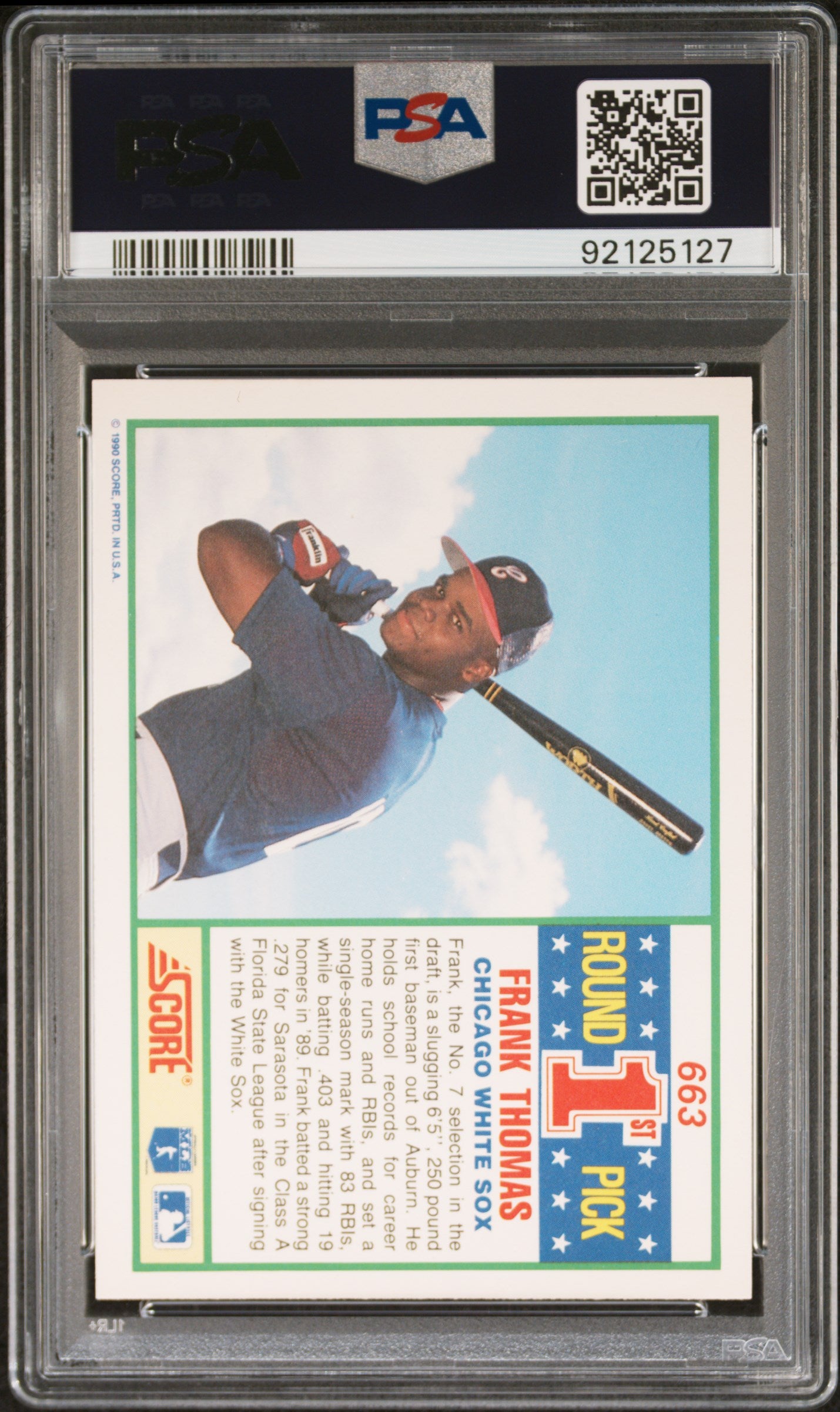 Frank Thomas 1990 Score #663 Rookie PSA 9