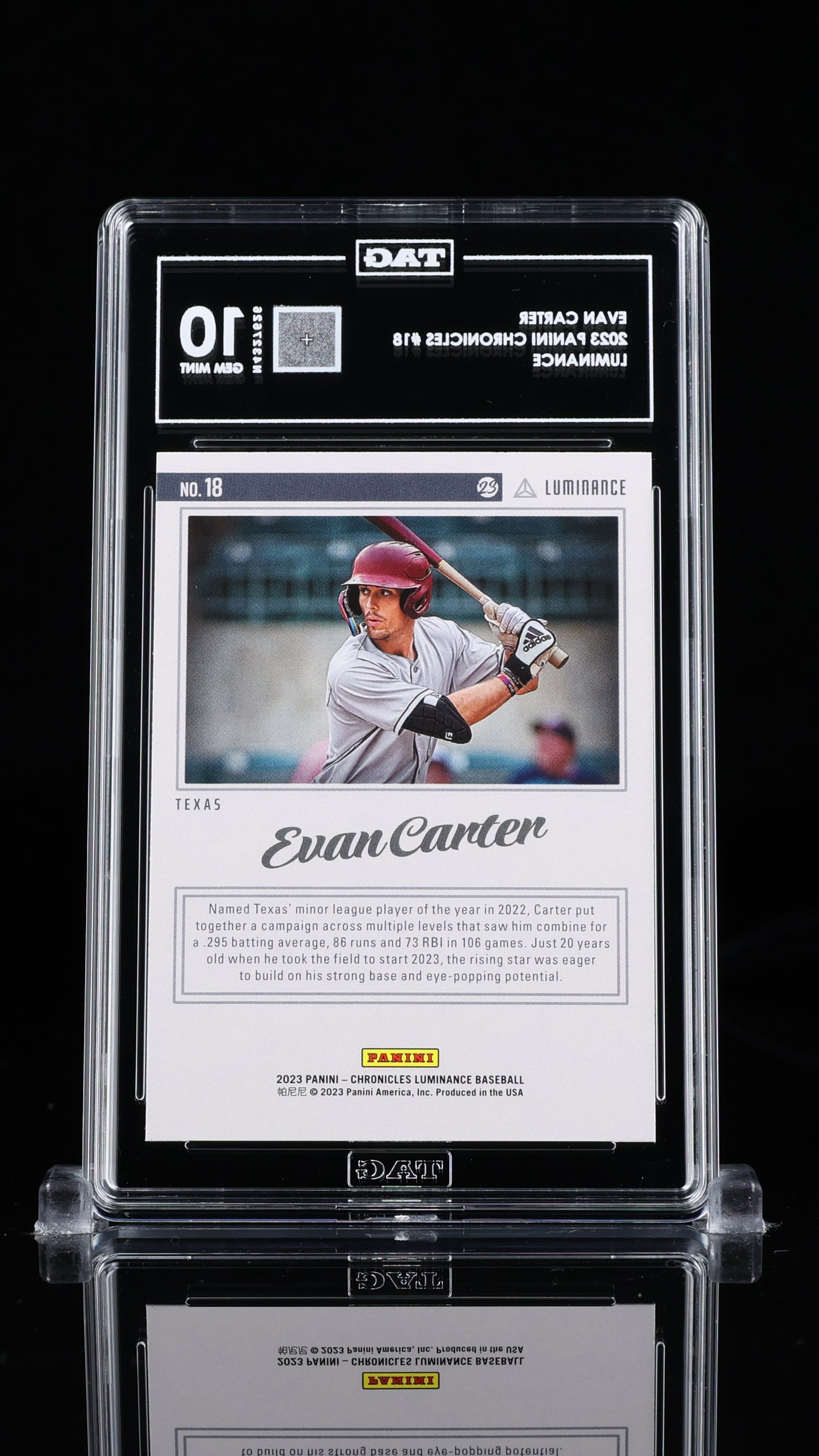 Evan Carter Panini Chronicles #18 TAG 10