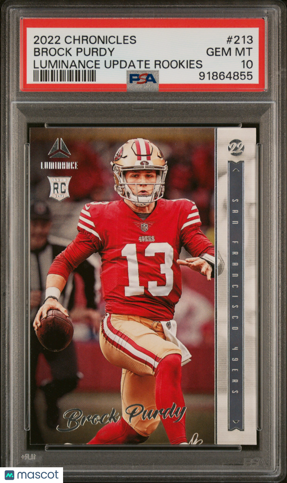 Brock Purdy 2022 Panini Chronicles Luminance Update Rookies #213 Rookie PSA 10