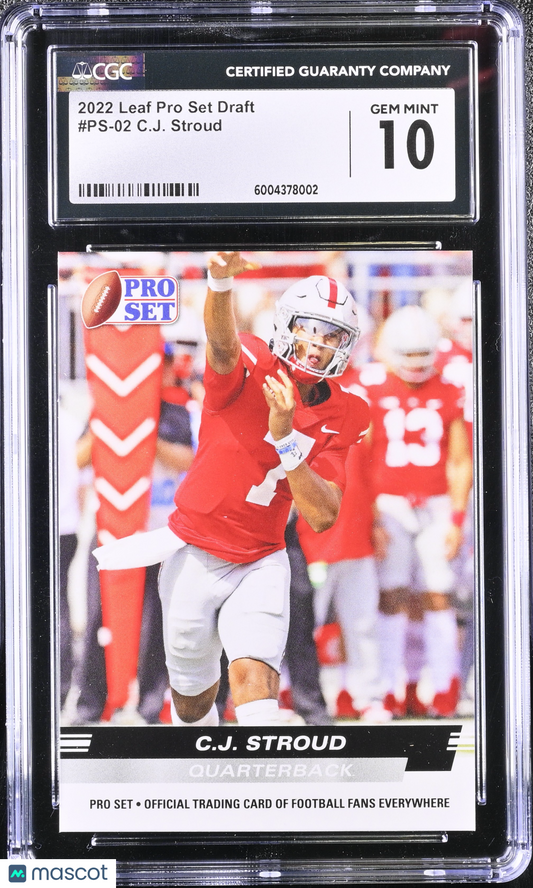 C.J. Stroud 2022 Leaf Pro Set Draft #PS-02 Rookie CGC 10