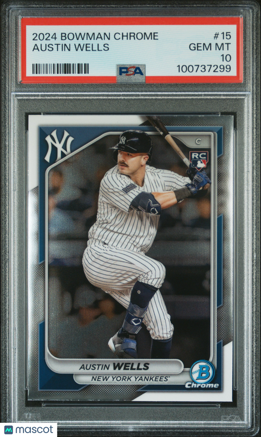Austin Wells 2024 Bowman Chrome #15 PSA 10